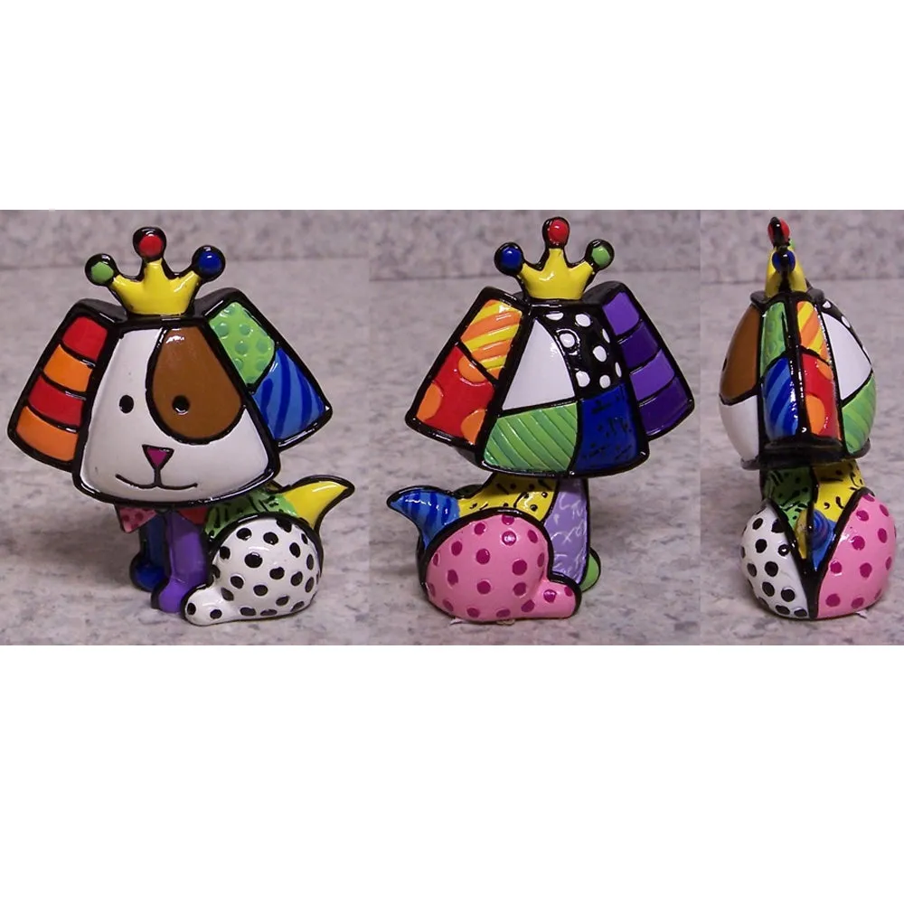 1 X Romero Britto Mini Dog Crown Royalty Ceramic Sculpture Colorful Figurine Art