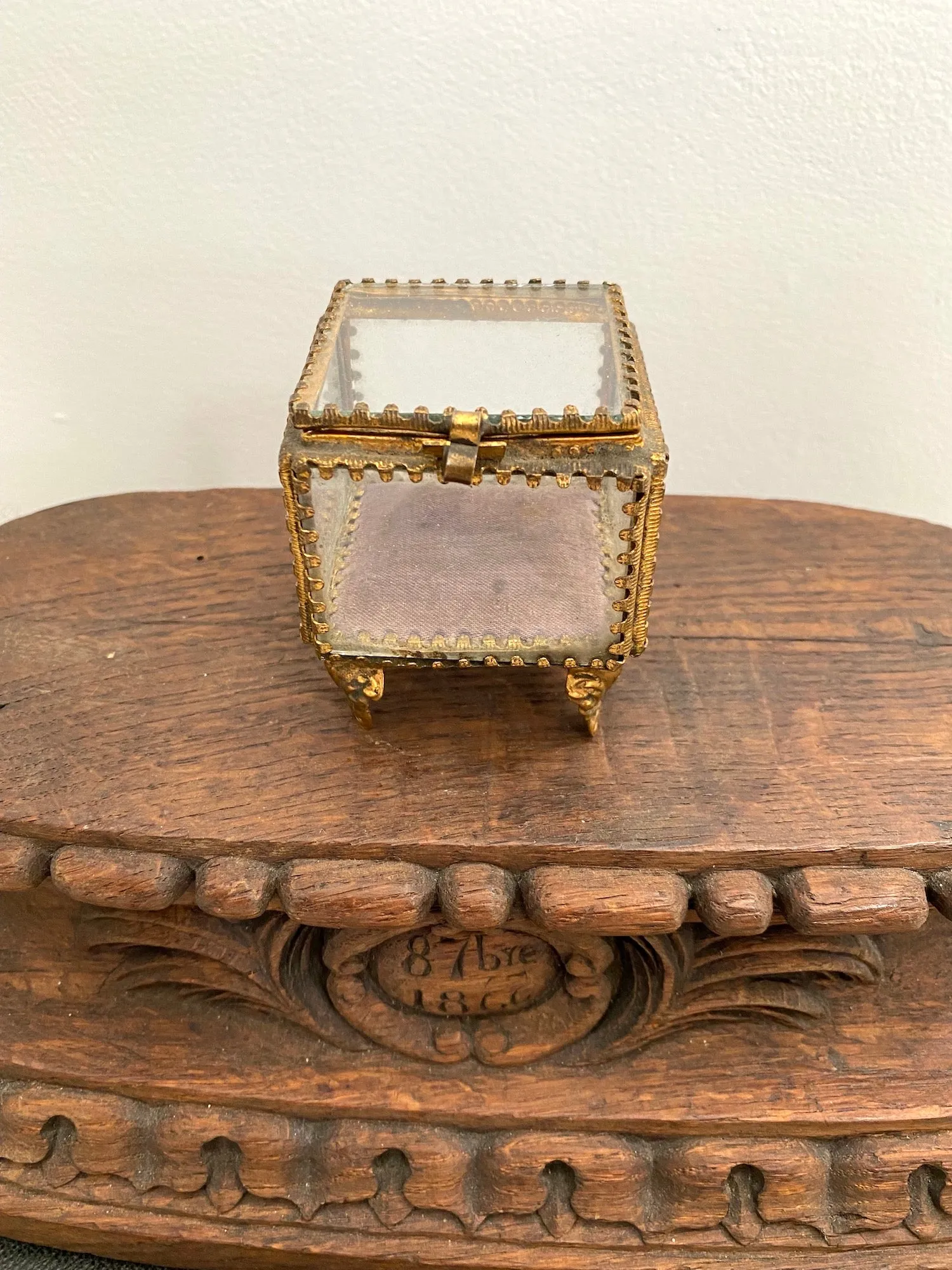Antique French 'Bote  Bijoux' Glass Jewellery Box - Mini Square