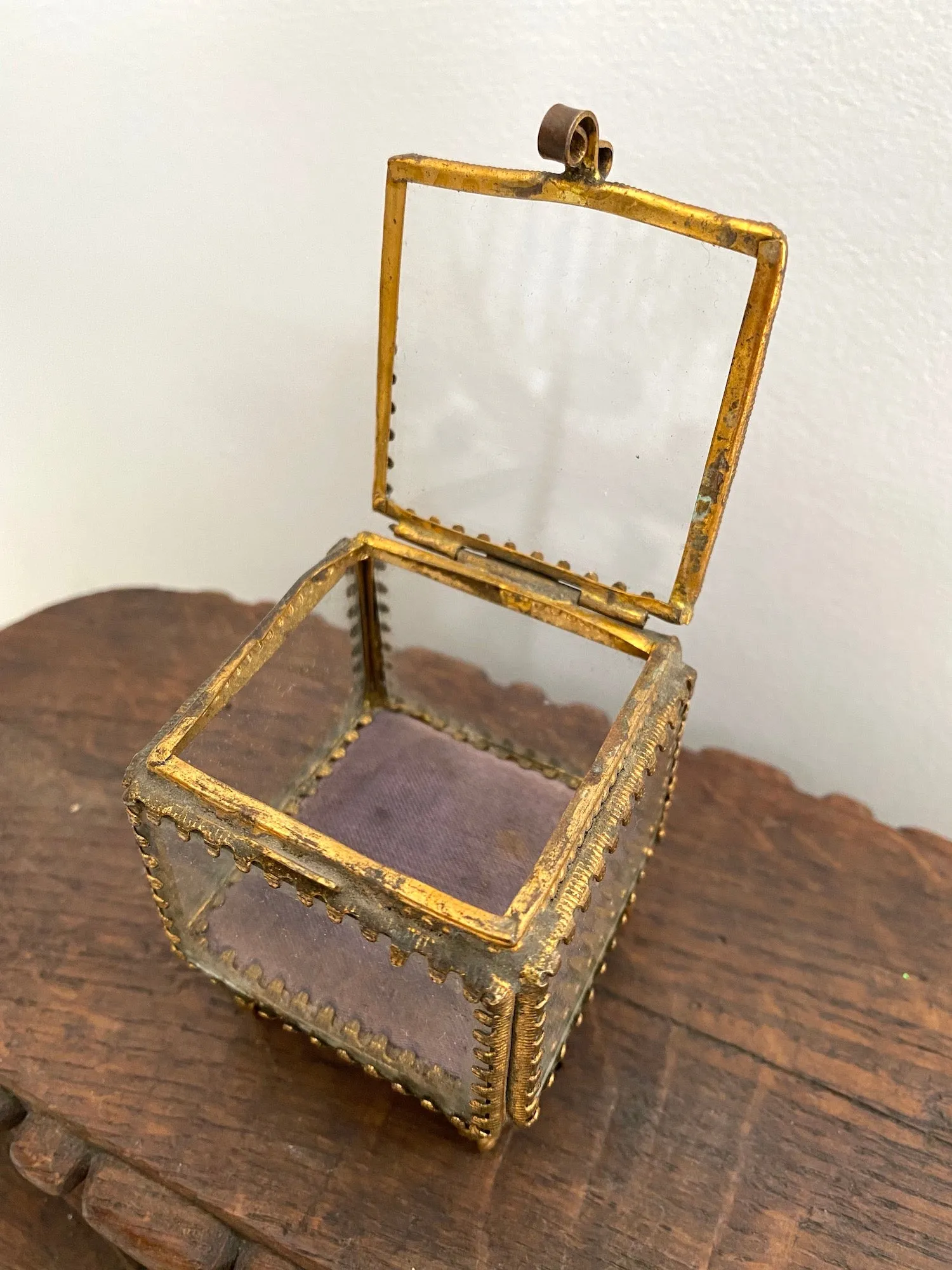 Antique French 'Bote  Bijoux' Glass Jewellery Box - Mini Square