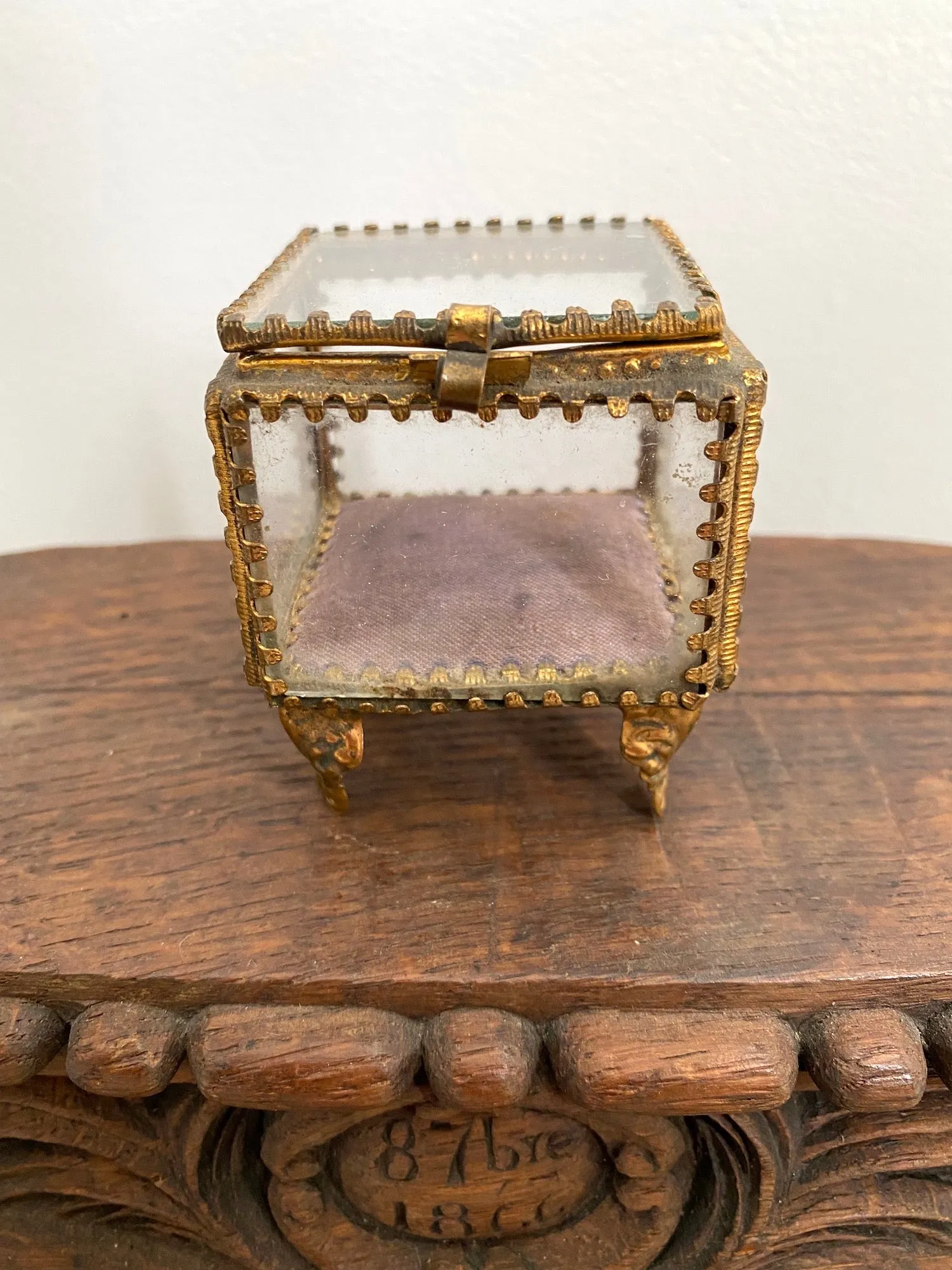 Antique French 'Bote  Bijoux' Glass Jewellery Box - Mini Square