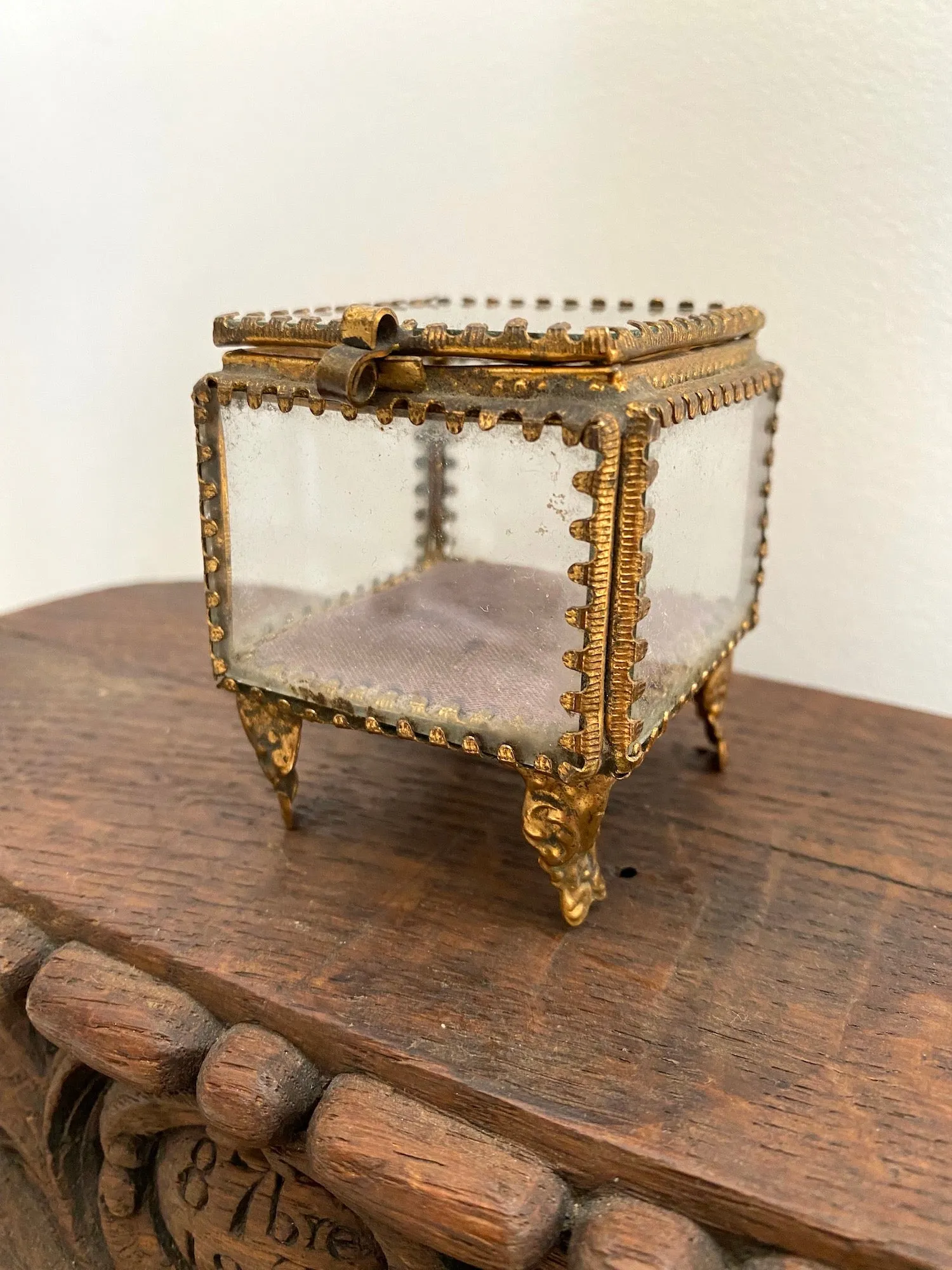 Antique French 'Bote  Bijoux' Glass Jewellery Box - Mini Square