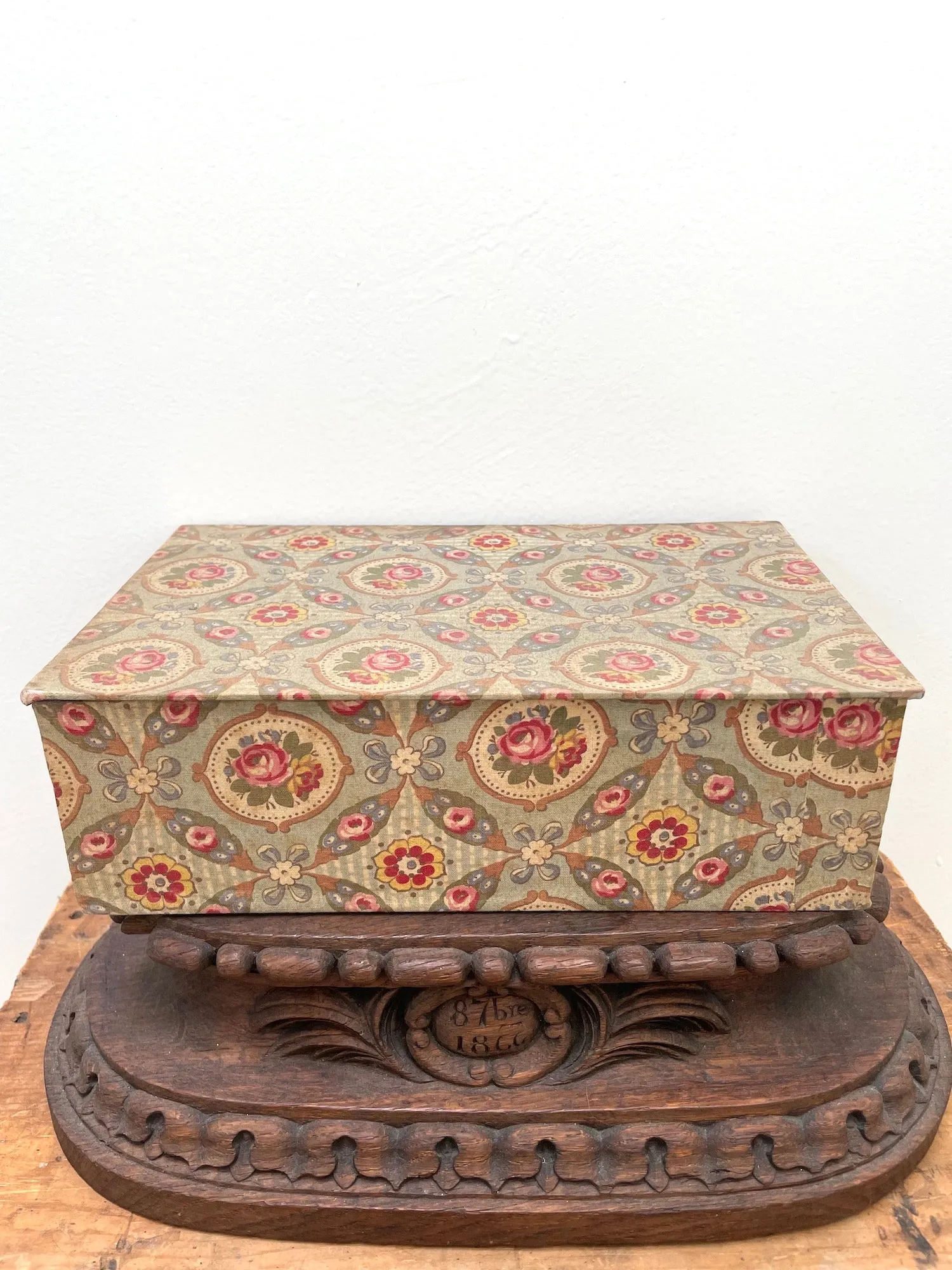 Antique French 'Dentelles' Fabric Covered Lace Storage Box