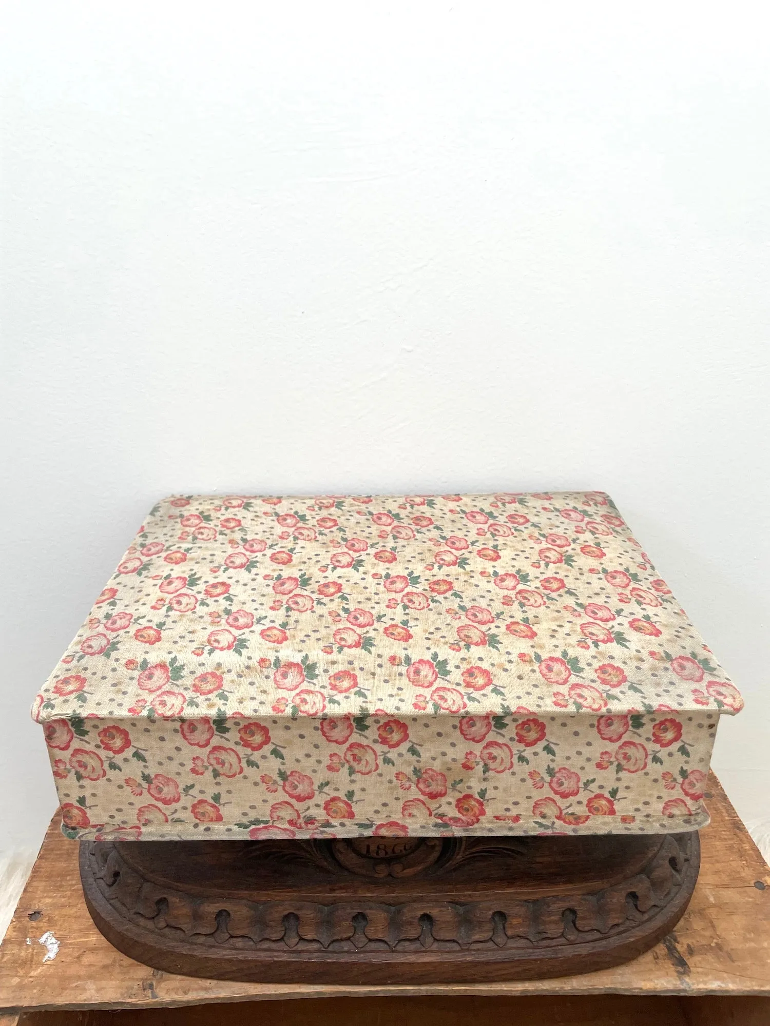 Antique French Pink Floral Fabric Covered Boudoir Box