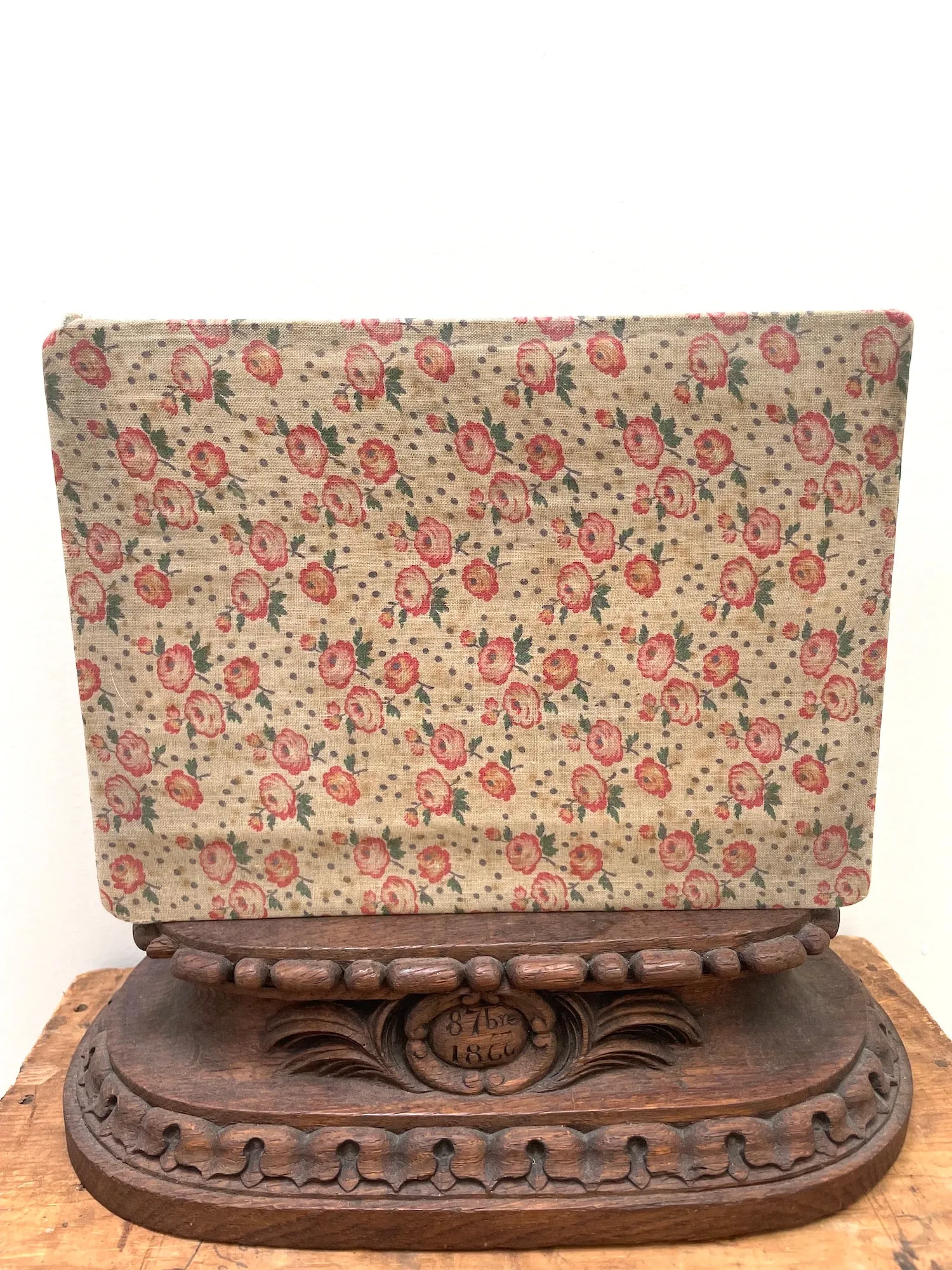 Antique French Pink Floral Fabric Covered Boudoir Box