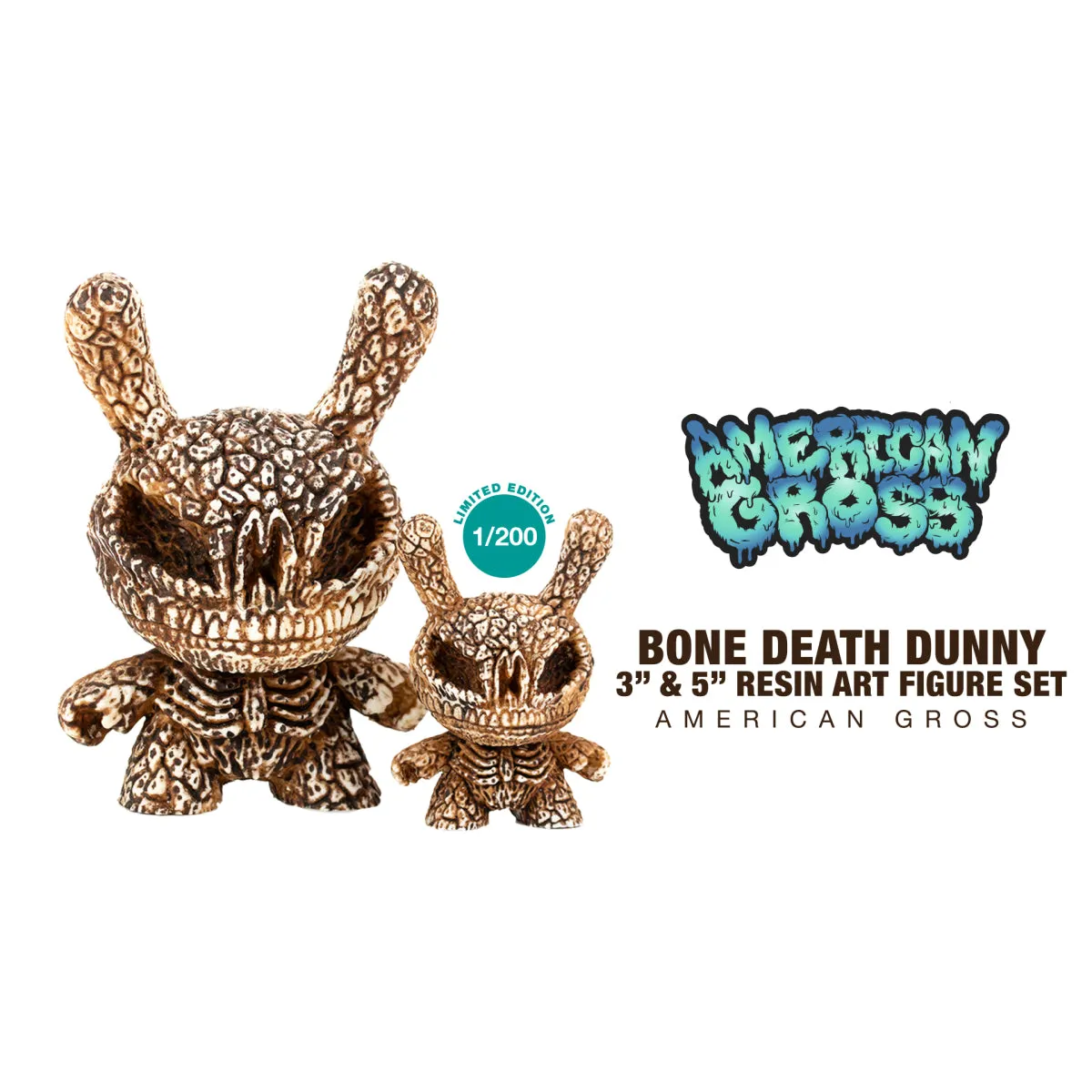 Bone Death Dunny 3” & 5” Resin Art Figure Set by American Gross (Limited Edition of 200)