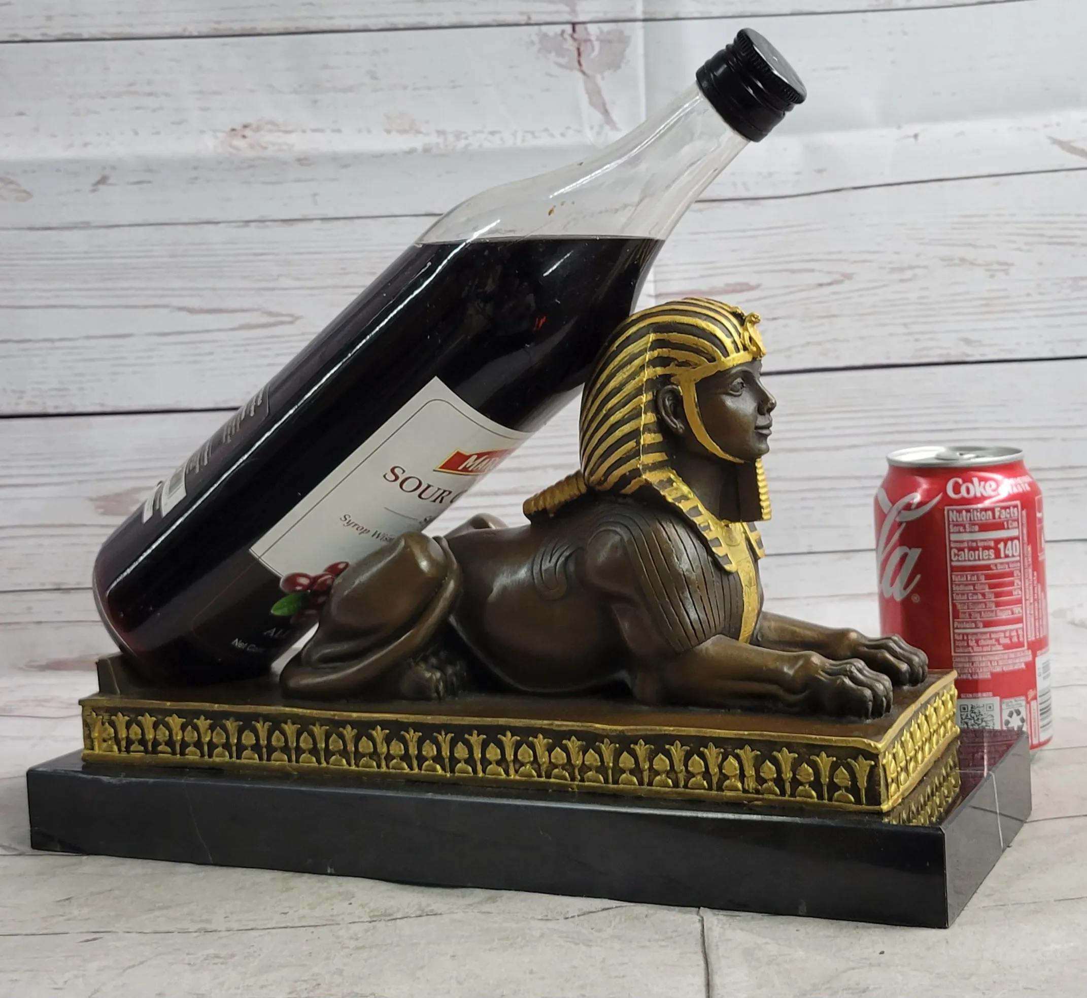 Egyptian Sphinx Bronze Sculpture Statue Mini Replica Signed Original Art on Marble Base