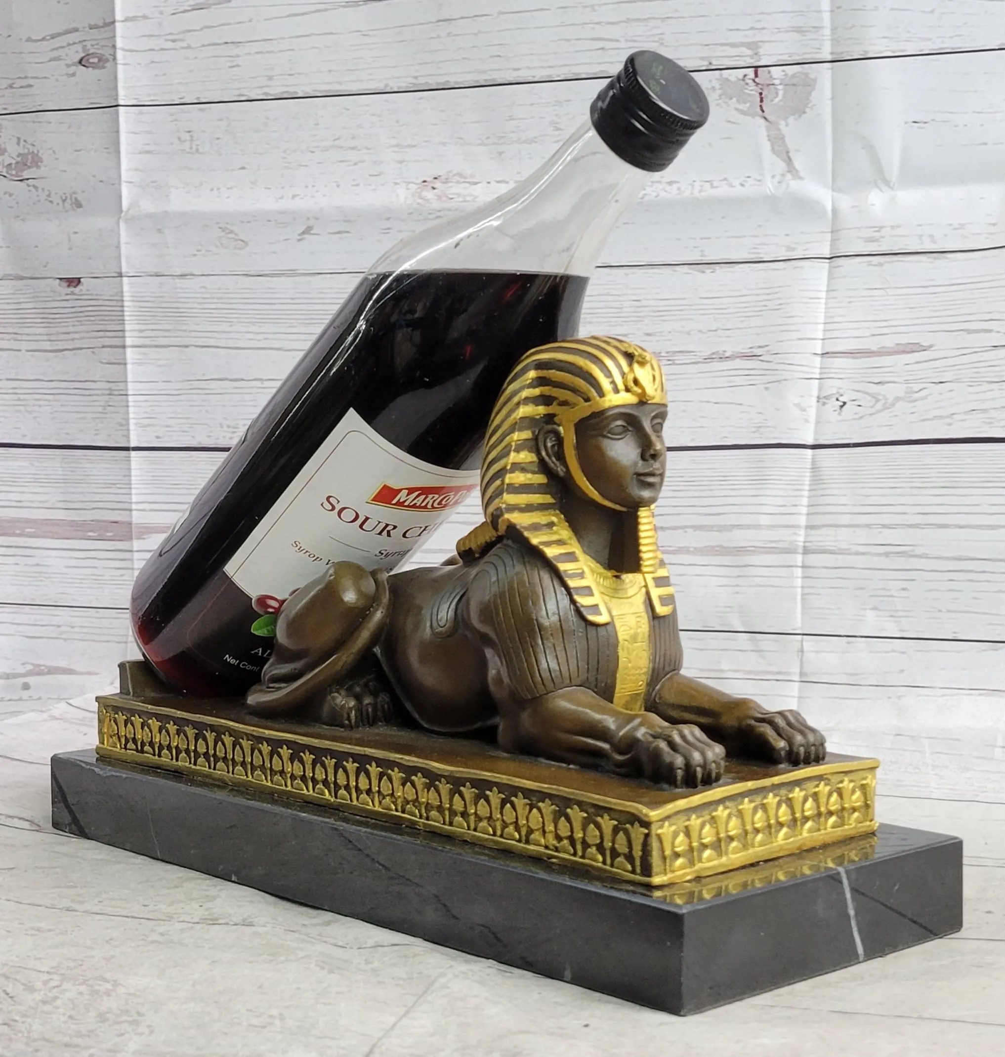 Egyptian Sphinx Bronze Sculpture Statue Mini Replica Signed Original Art on Marble Base