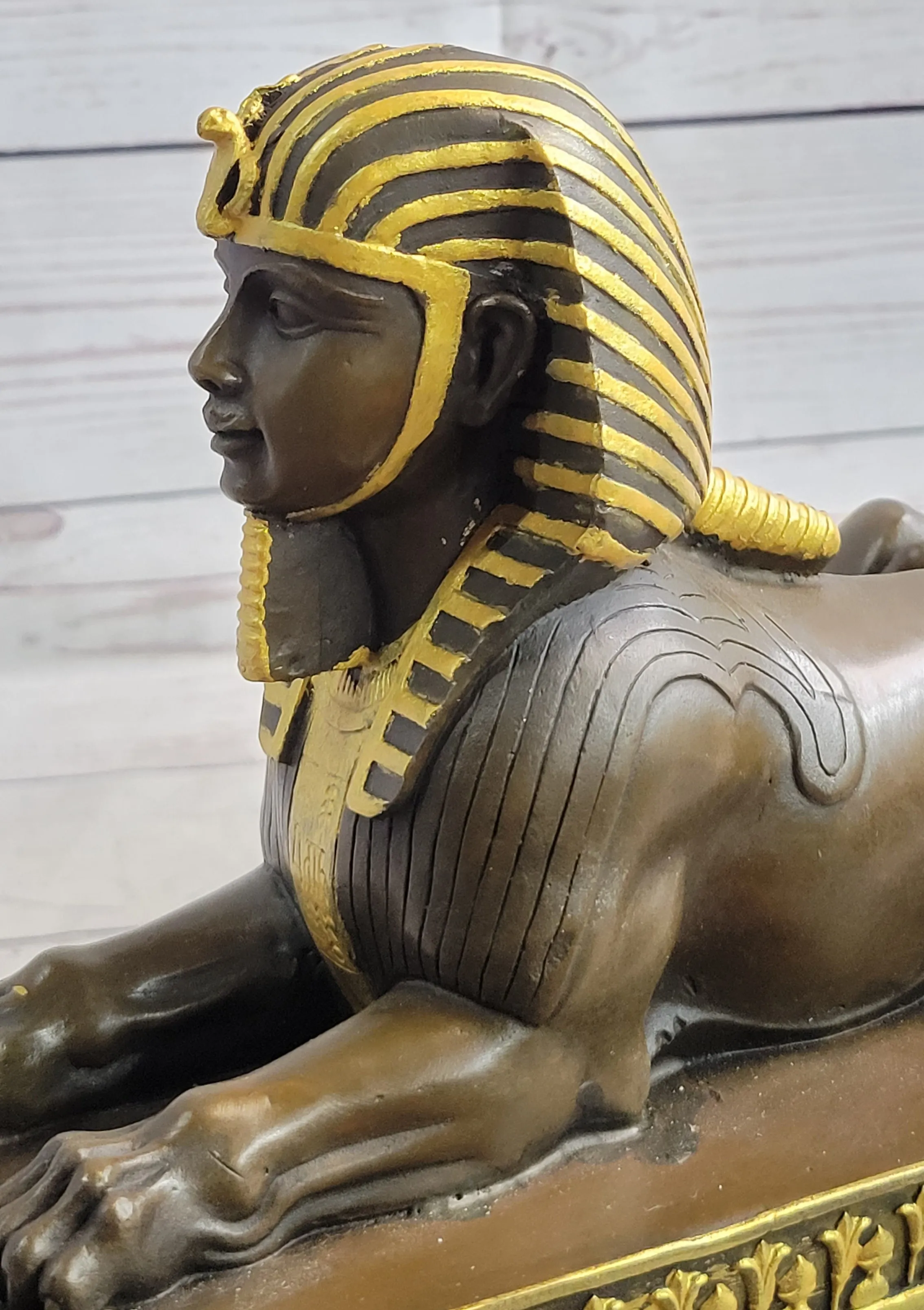 Egyptian Sphinx Bronze Sculpture Statue Mini Replica Signed Original Art on Marble Base