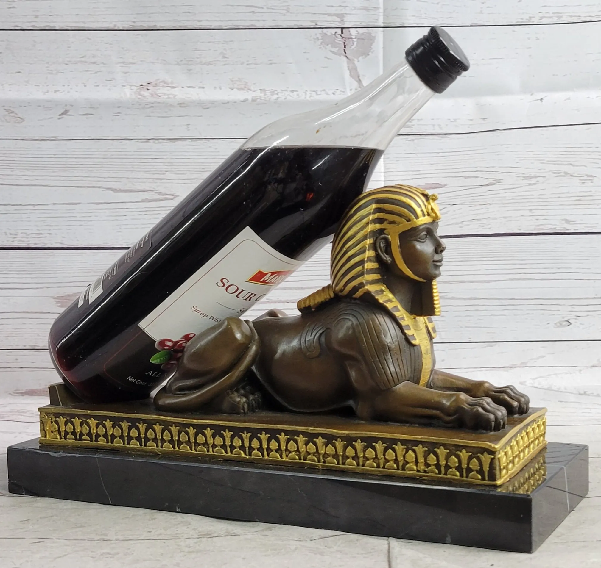 Egyptian Sphinx Bronze Sculpture Statue Mini Replica Signed Original Art on Marble Base