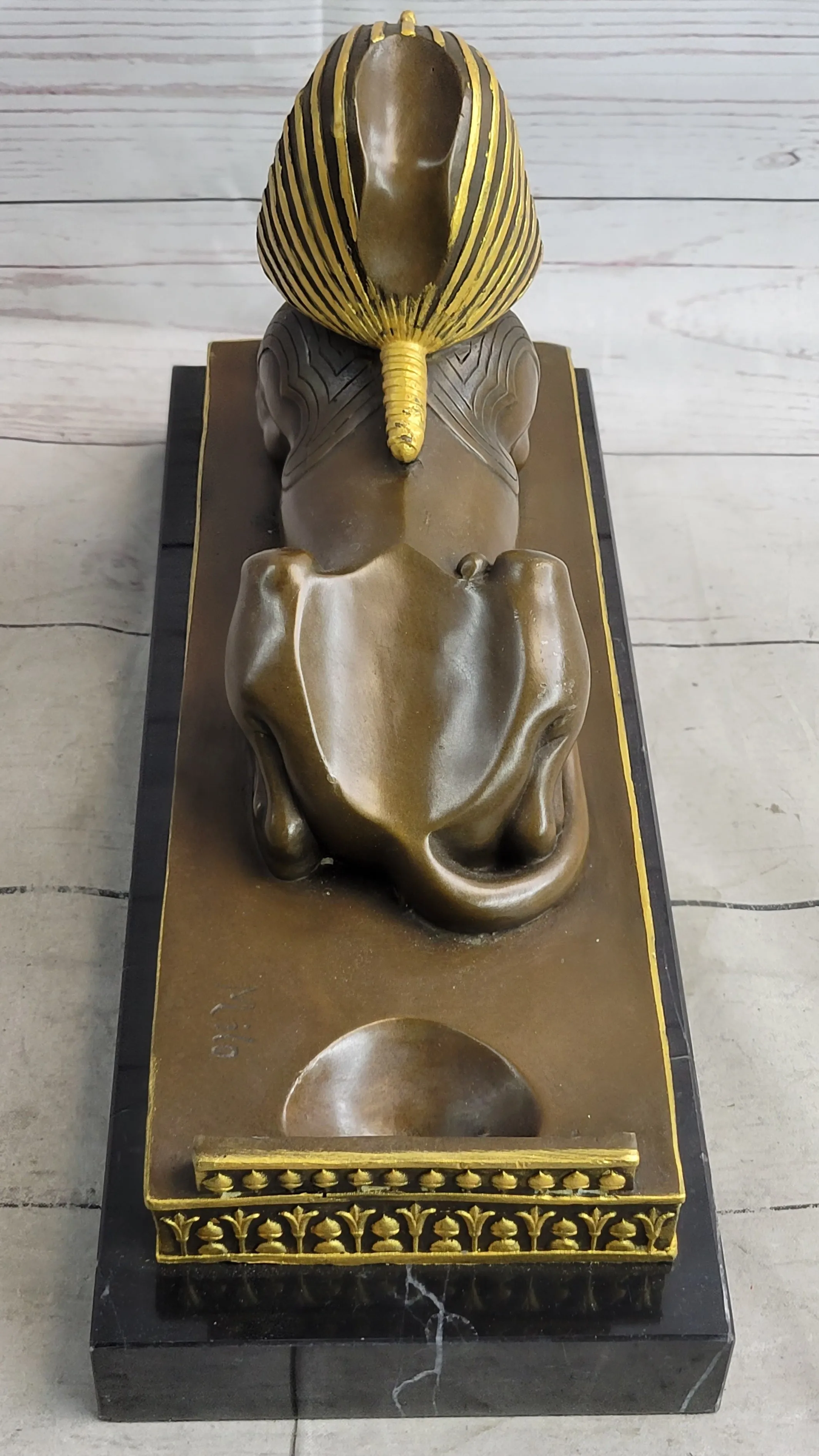 Egyptian Sphinx Bronze Sculpture Statue Mini Replica Signed Original Art on Marble Base