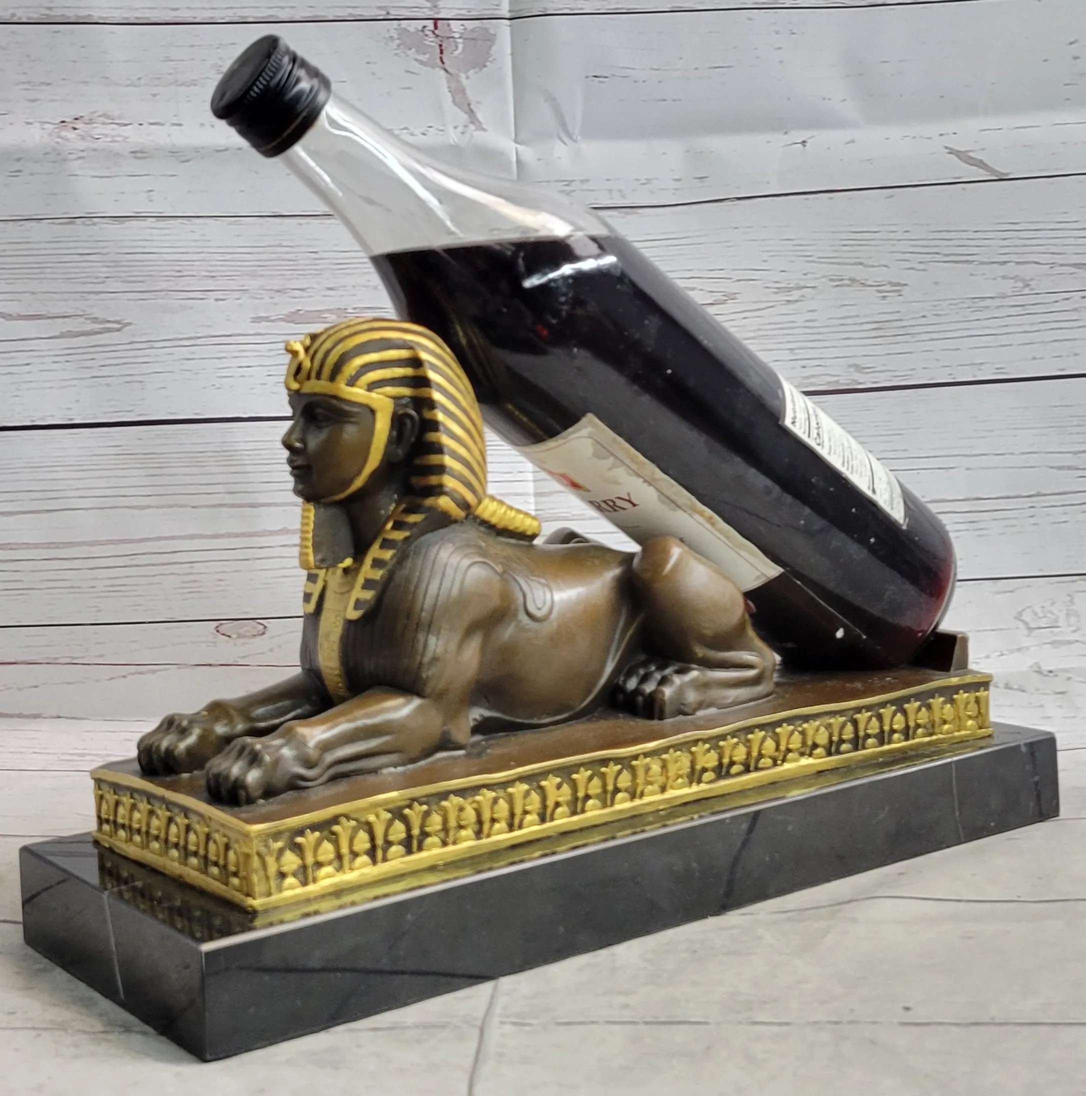 Egyptian Sphinx Bronze Sculpture Statue Mini Replica Signed Original Art on Marble Base