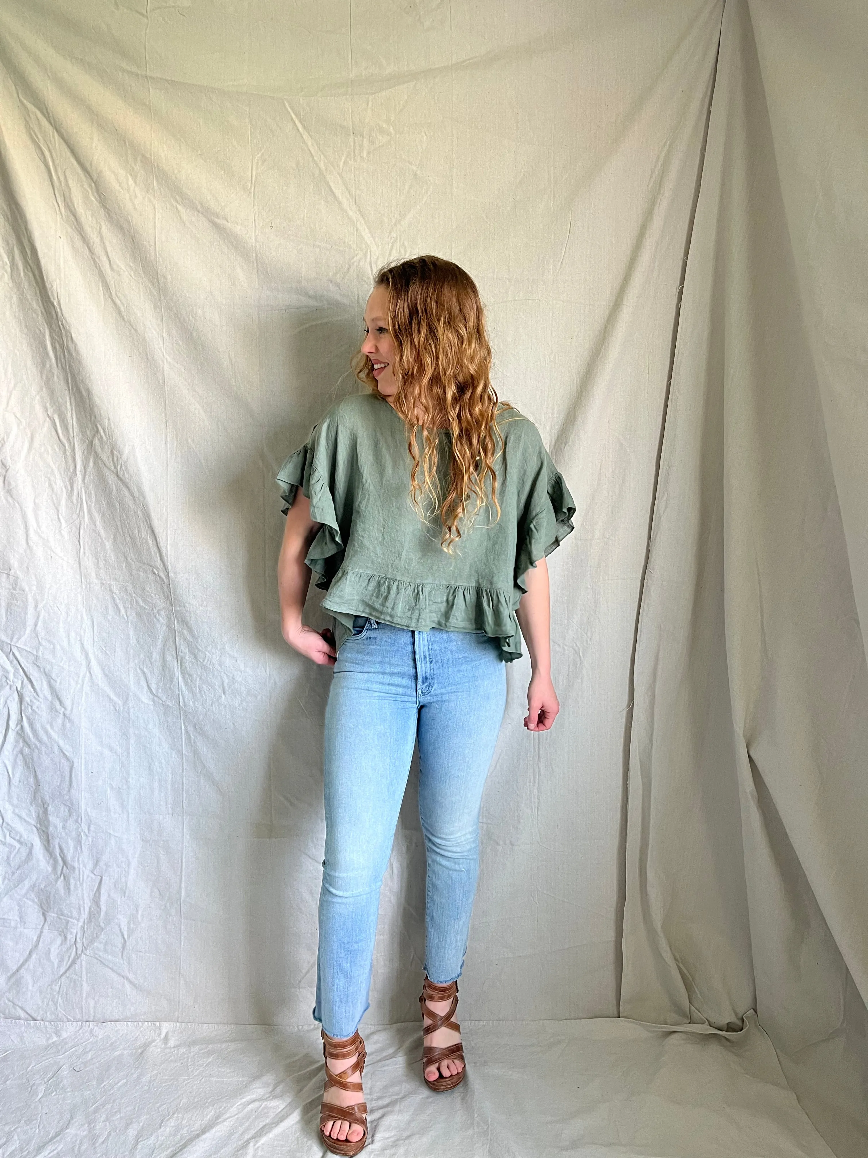 Fern Linen Ruffle Top