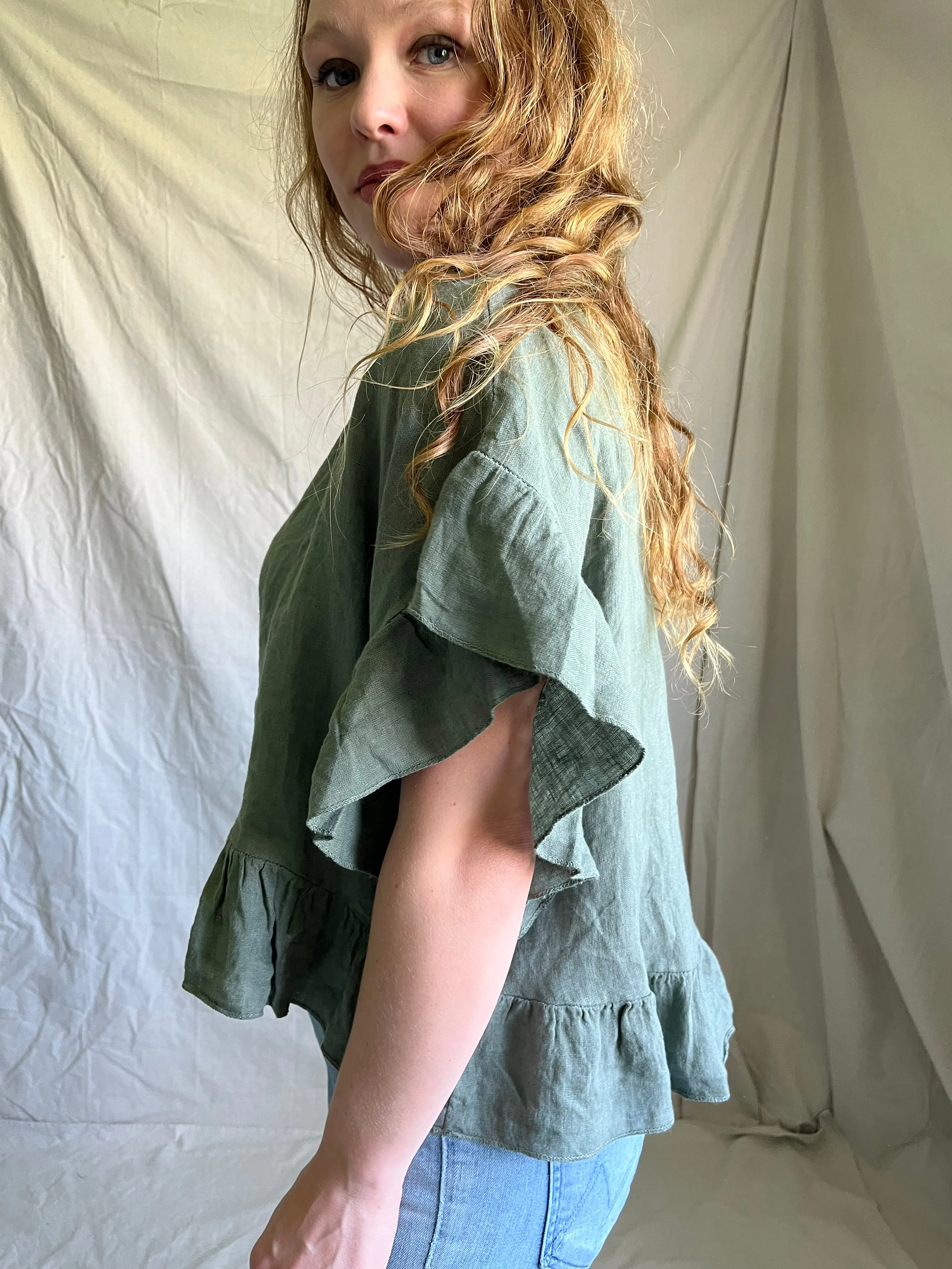 Fern Linen Ruffle Top