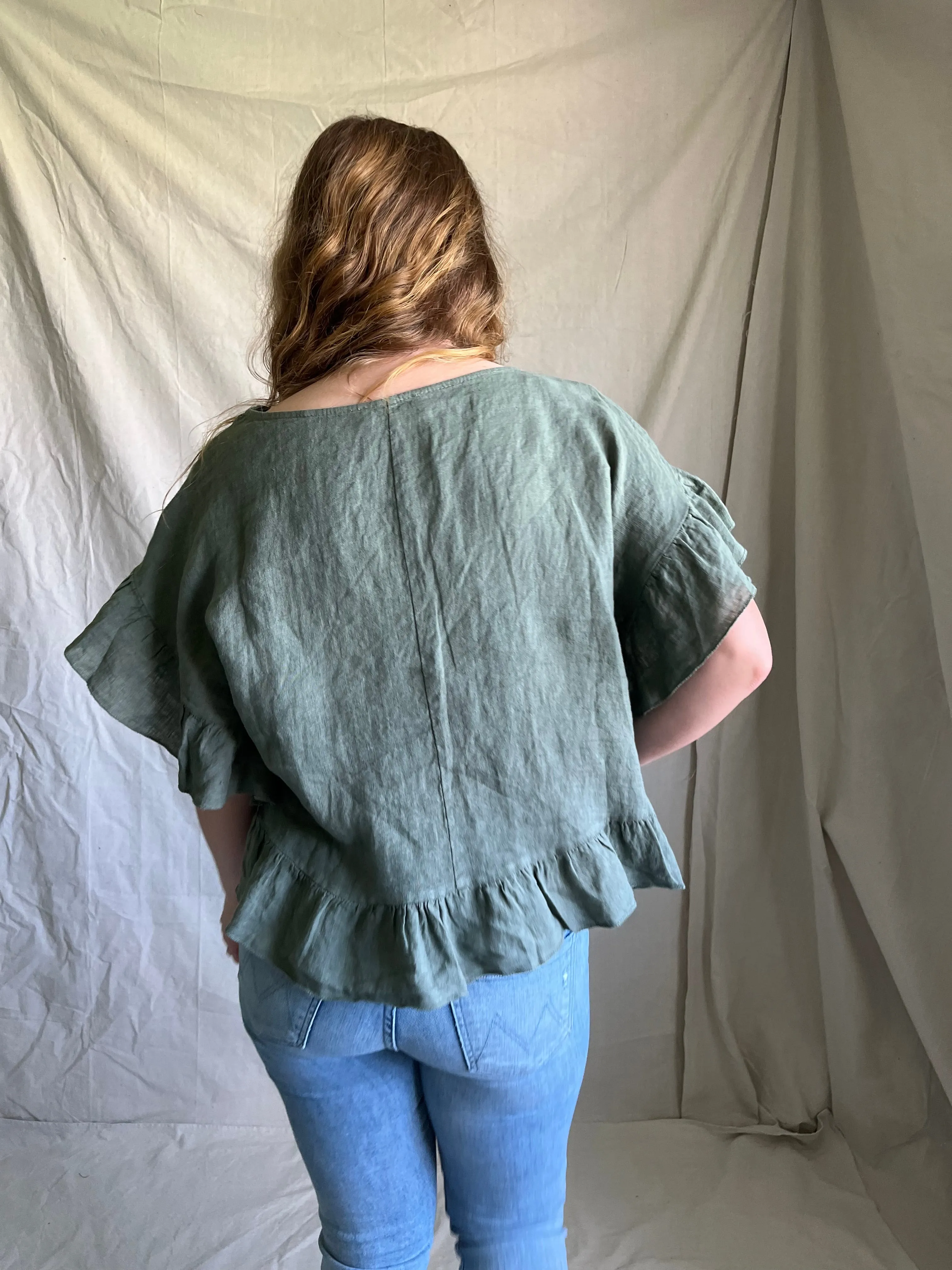Fern Linen Ruffle Top