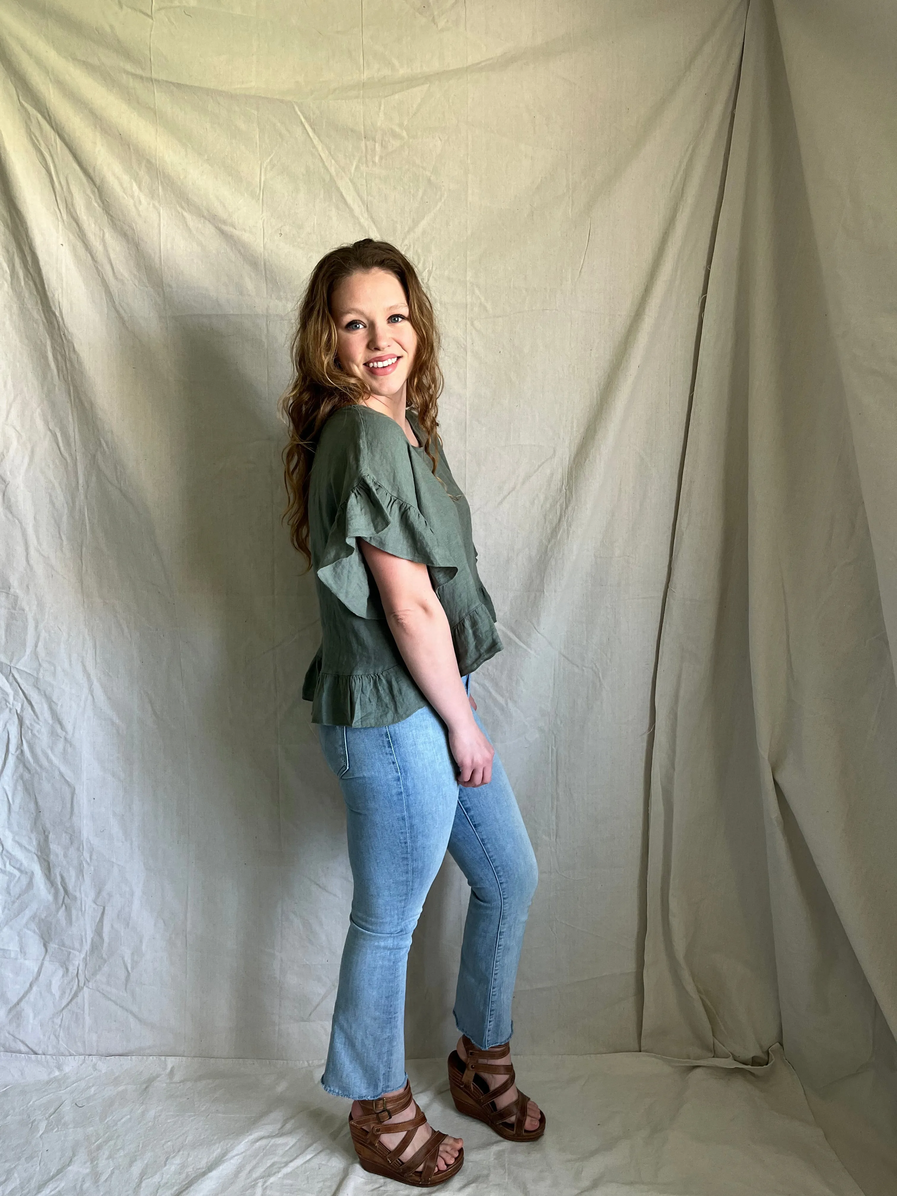 Fern Linen Ruffle Top