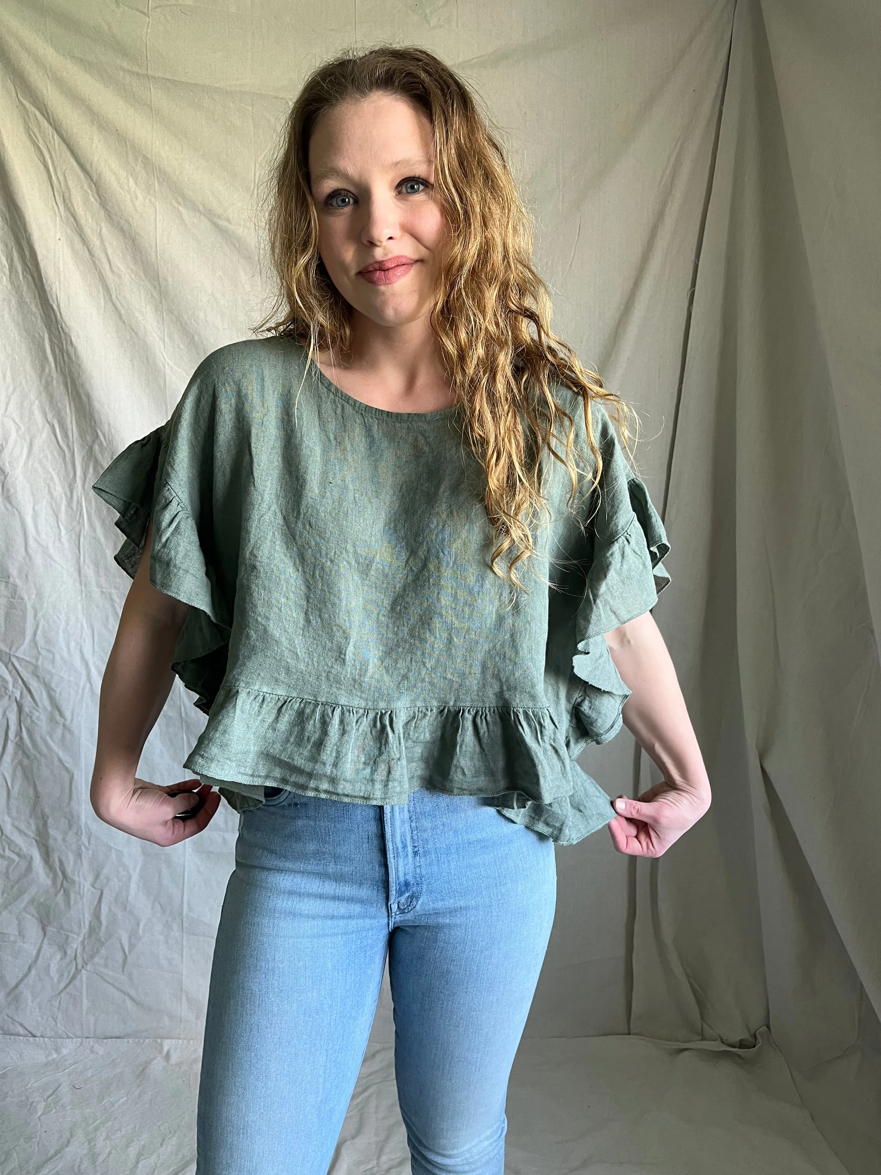 Fern Linen Ruffle Top