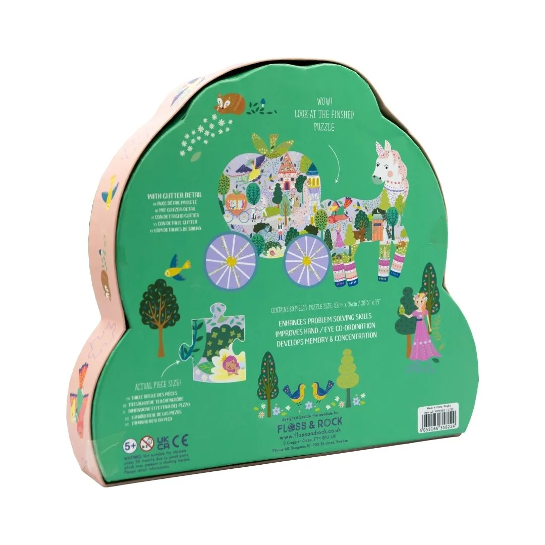 Floss & Rock Fairy Tale 80pc Horse & Carriage Shaped Jigsaw Puzzle