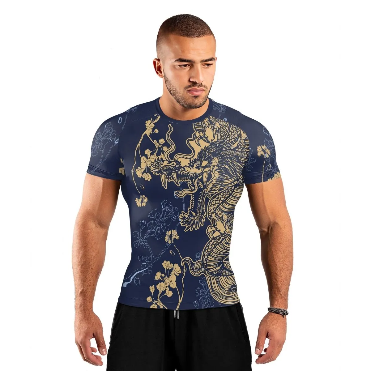 Flower Chinese Dragon Short Sleeve Rash Guard
