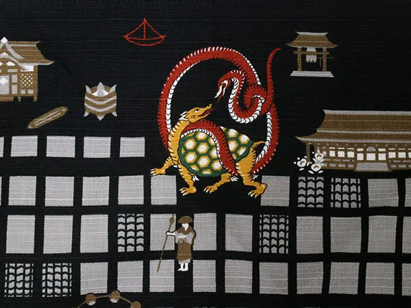 Furoshiki, Japanese Traditional Handkerchief Wrapping Cloth - Small, Black Kyoto map Kimono Japan