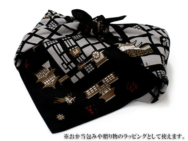 Furoshiki, Japanese Traditional Handkerchief Wrapping Cloth - Small, Black Kyoto map Kimono Japan