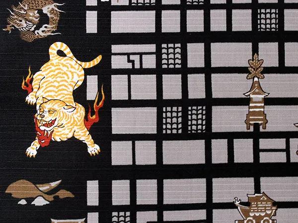 Furoshiki, Japanese Traditional Handkerchief Wrapping Cloth - Small, Black Kyoto map Kimono Japan