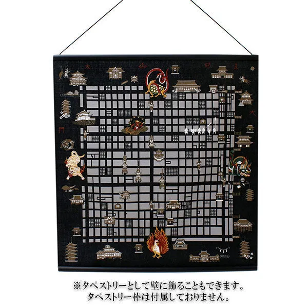 Furoshiki, Japanese Traditional Handkerchief Wrapping Cloth - Small, Black Kyoto map Kimono Japan