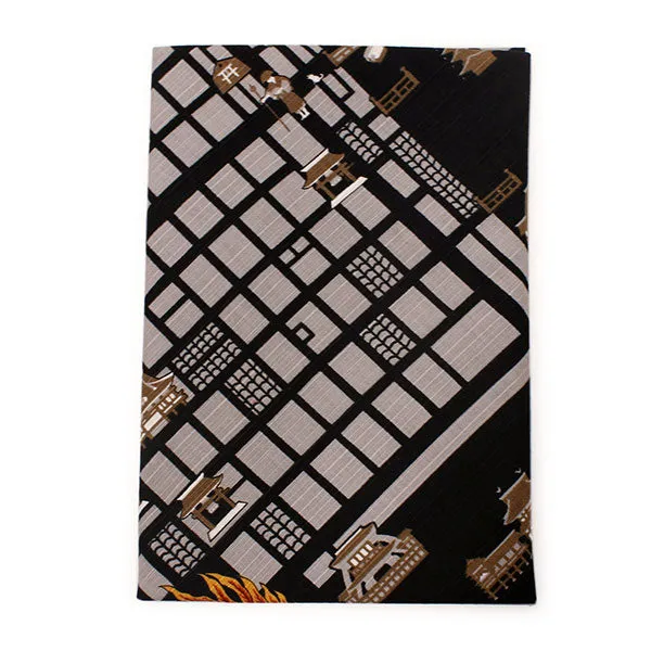Furoshiki, Japanese Traditional Handkerchief Wrapping Cloth - Small, Black Kyoto map Kimono Japan