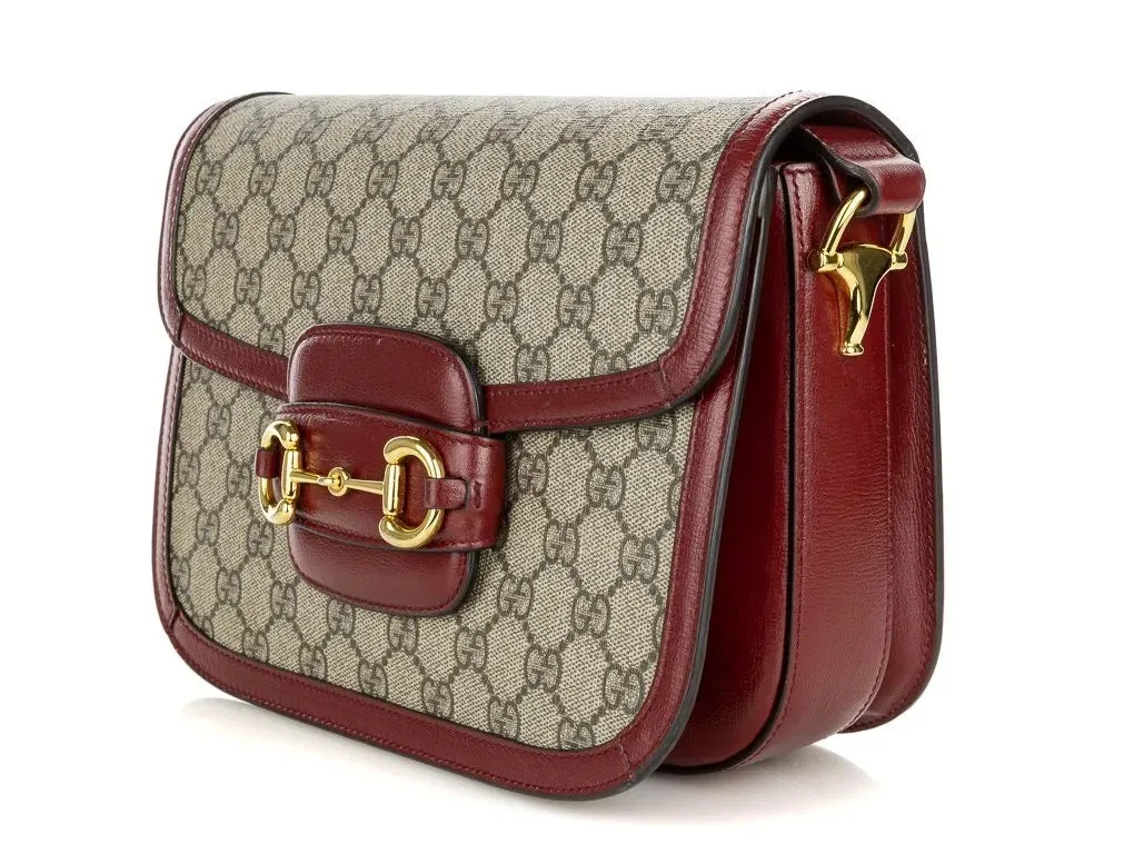 GUCCI Horsebit 1955 Dark red leather-trimmed printed coated-canvas shoulder bag