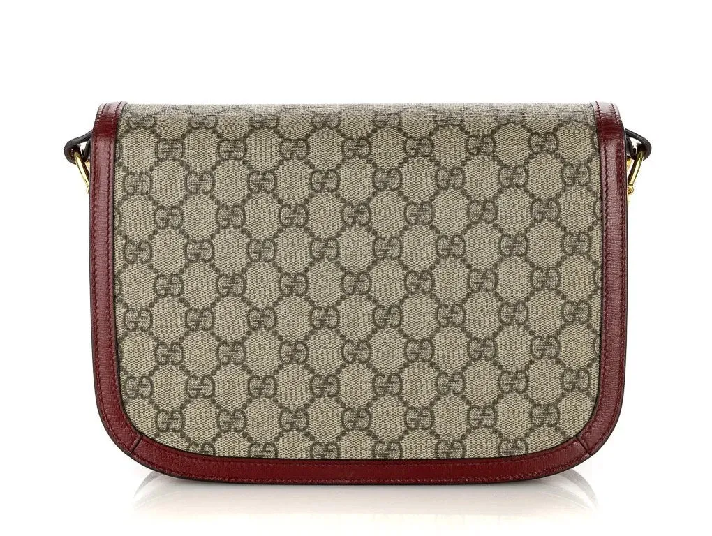 GUCCI Horsebit 1955 Dark red leather-trimmed printed coated-canvas shoulder bag