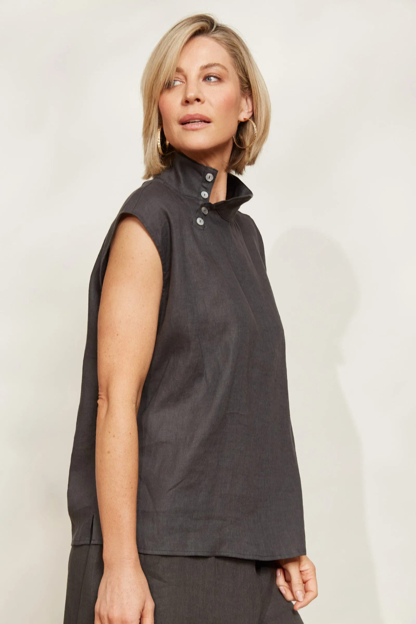 Halcyon Button Top - Oyster