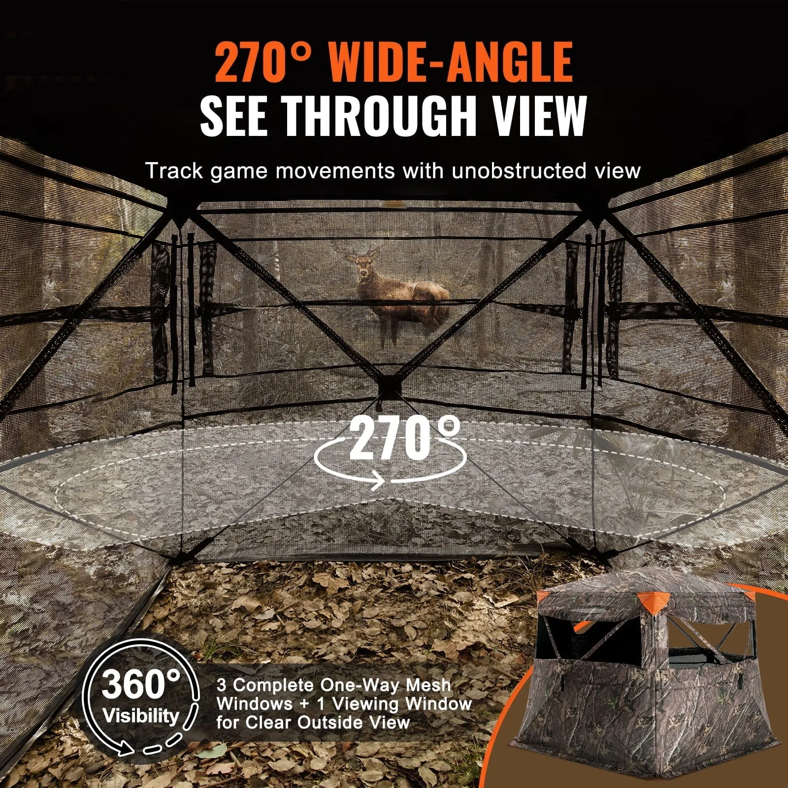 Hunting Shelter, 270 Visibility Ground Shelter, 4-5 Person Instant Setup Wildlife Blind with Transport Bag, Durable Outdoor Hunting Hub