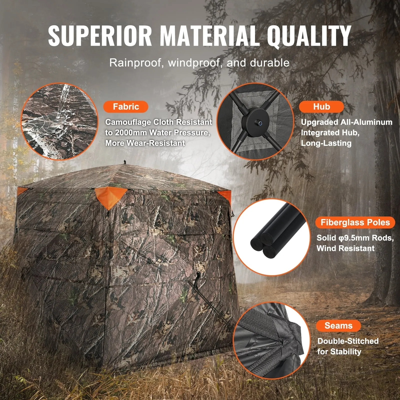 Hunting Shelter, 270 Visibility Ground Shelter, 4-5 Person Instant Setup Wildlife Blind with Transport Bag, Durable Outdoor Hunting Hub