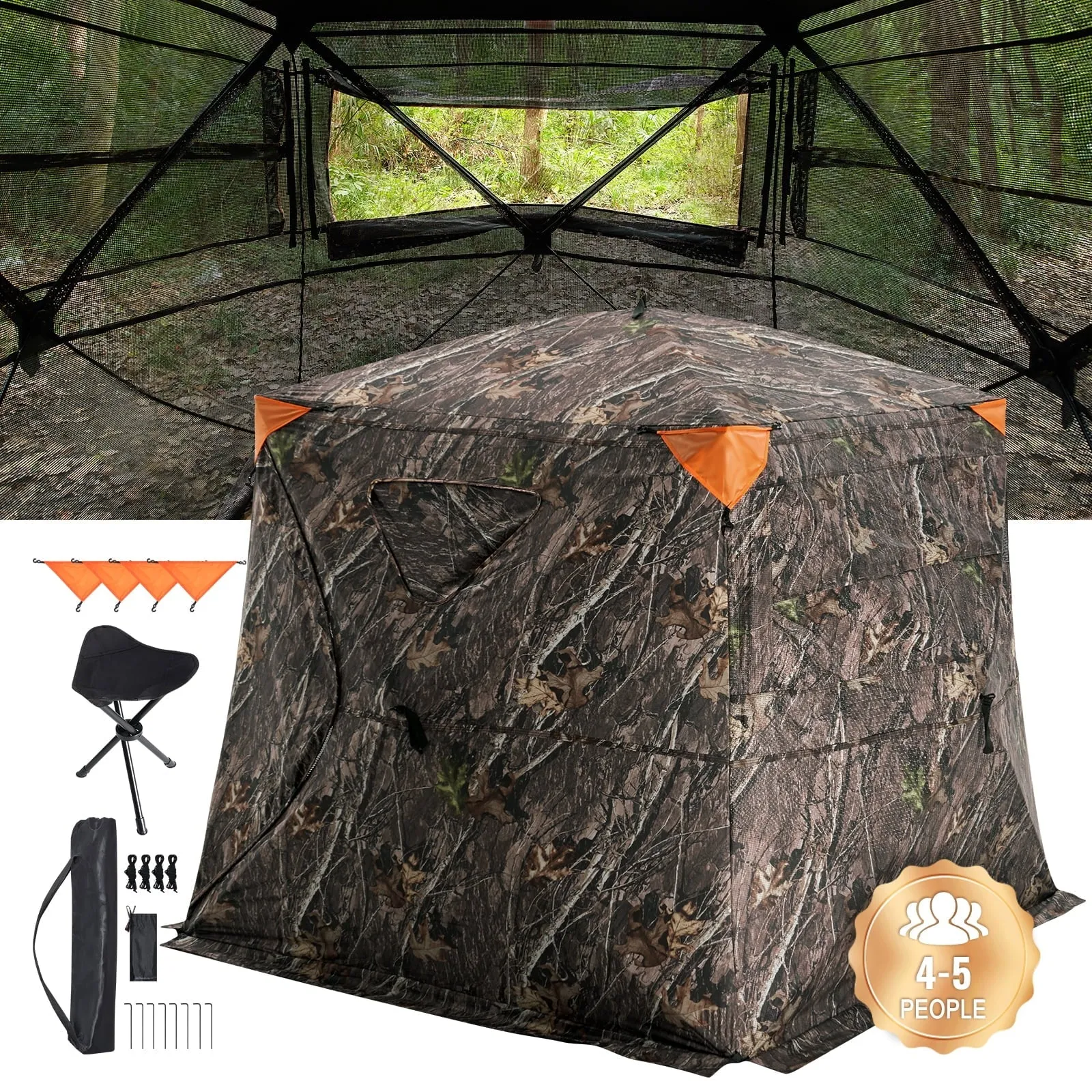 Hunting Shelter, 270 Visibility Ground Shelter, 4-5 Person Instant Setup Wildlife Blind with Transport Bag, Durable Outdoor Hunting Hub