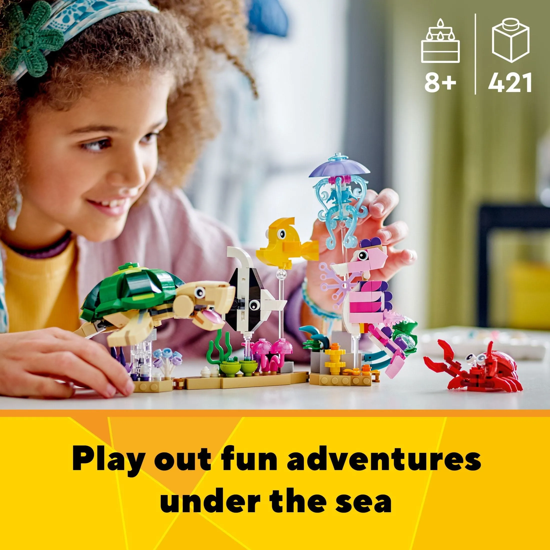 LEGO Creator 3 in 1 Sea Animals Toys Building Set for Kids, Transforms from Turtle to Fish Figures to Octopus and Squid Models, Birthday Gift Idea for Boys and Girls Ages 8 Years Old and Up, 31158