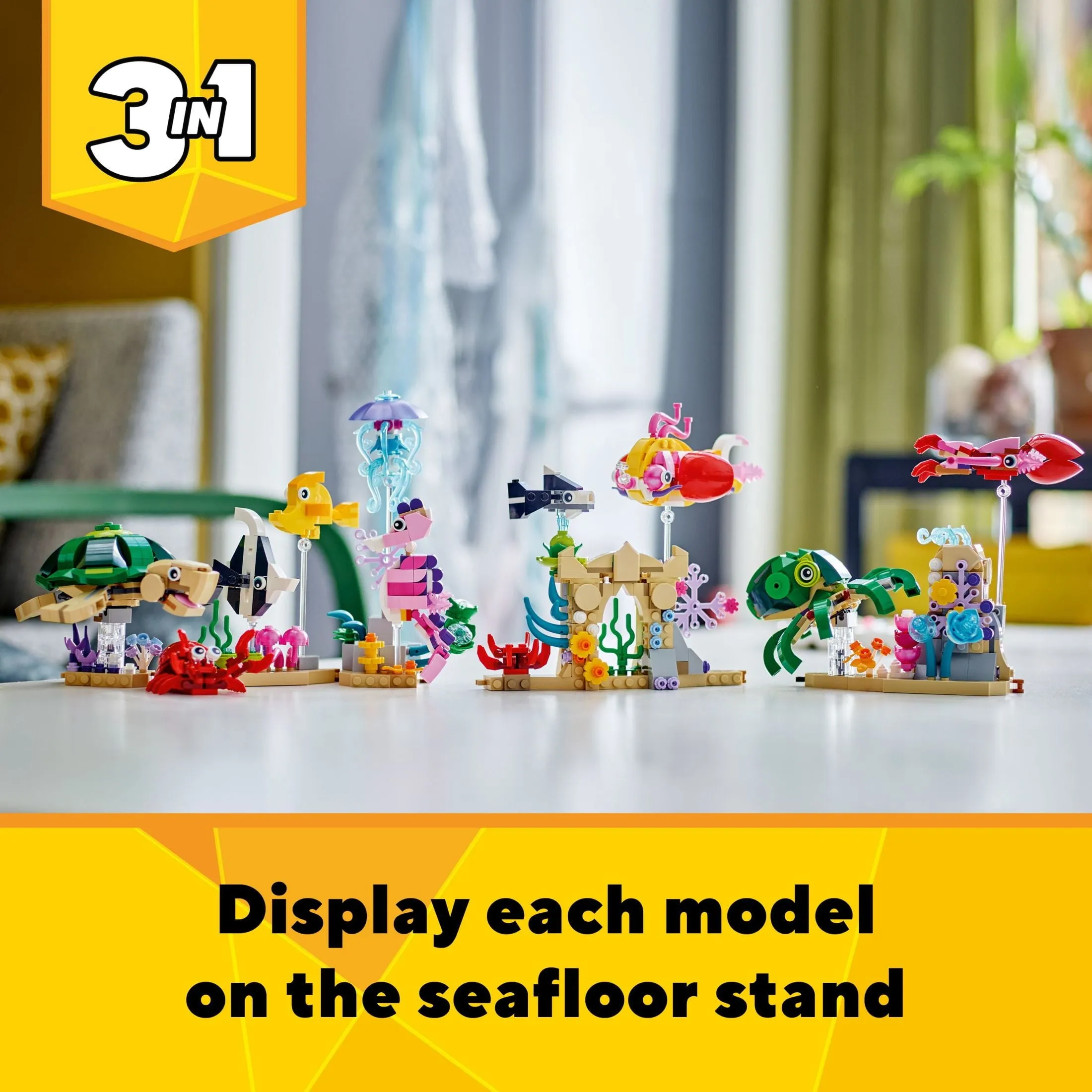 LEGO Creator 3 in 1 Sea Animals Toys Building Set for Kids, Transforms from Turtle to Fish Figures to Octopus and Squid Models, Birthday Gift Idea for Boys and Girls Ages 8 Years Old and Up, 31158