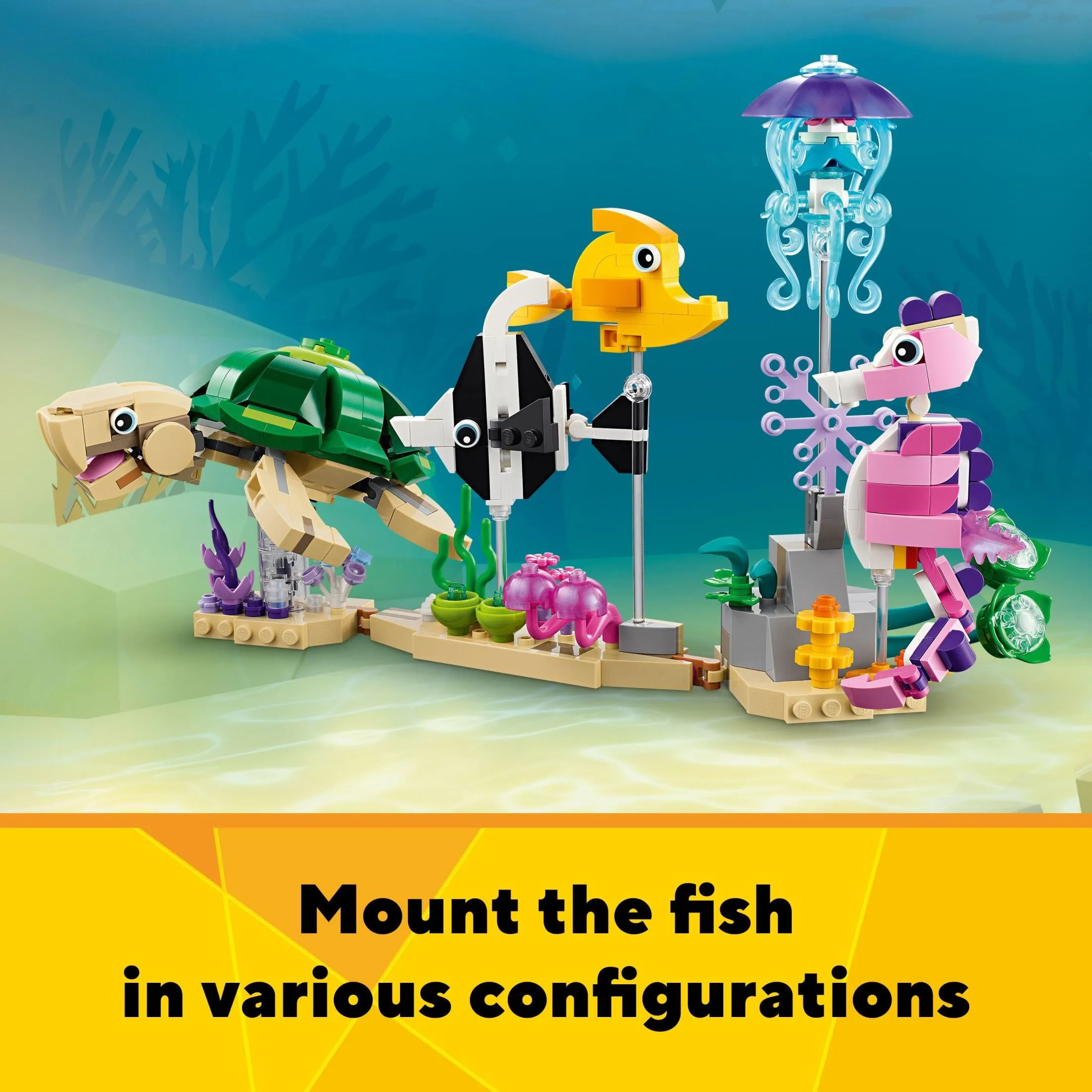 LEGO Creator 3 in 1 Sea Animals Toys Building Set for Kids, Transforms from Turtle to Fish Figures to Octopus and Squid Models, Birthday Gift Idea for Boys and Girls Ages 8 Years Old and Up, 31158