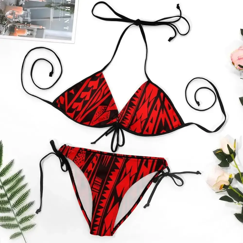Polynesian Beach Bikini Two-Piece Set  Plus Size Low-Rise Push-Up Swimwear