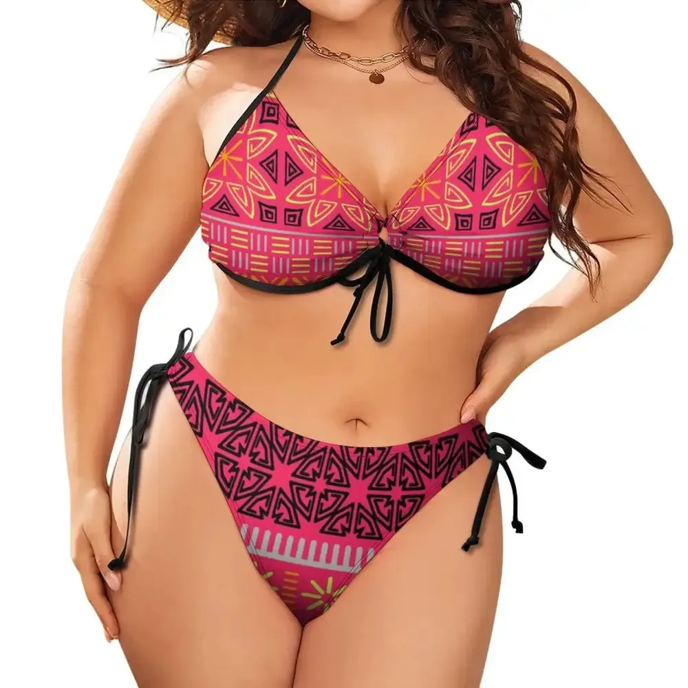 Polynesian Beach Bikini Two-Piece Set  Plus Size Low-Rise Push-Up Swimwear