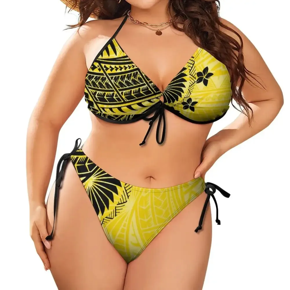 Polynesian Beach Bikini Two-Piece Set  Plus Size Low-Rise Push-Up Swimwear