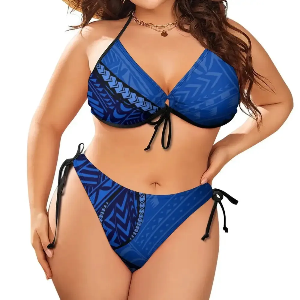 Polynesian Beach Bikini Two-Piece Set  Plus Size Low-Rise Push-Up Swimwear