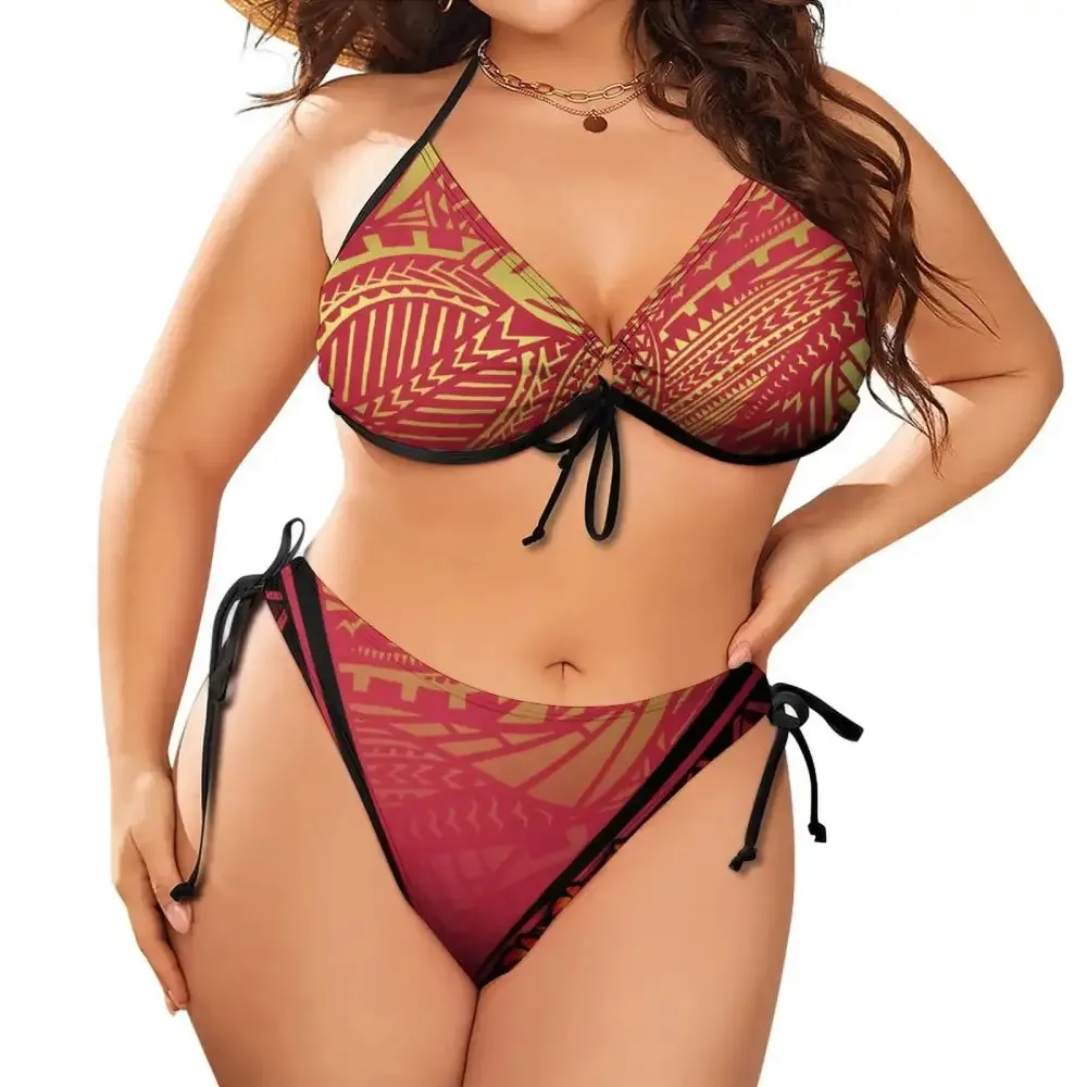 Polynesian Beach Bikini Two-Piece Set  Plus Size Low-Rise Push-Up Swimwear