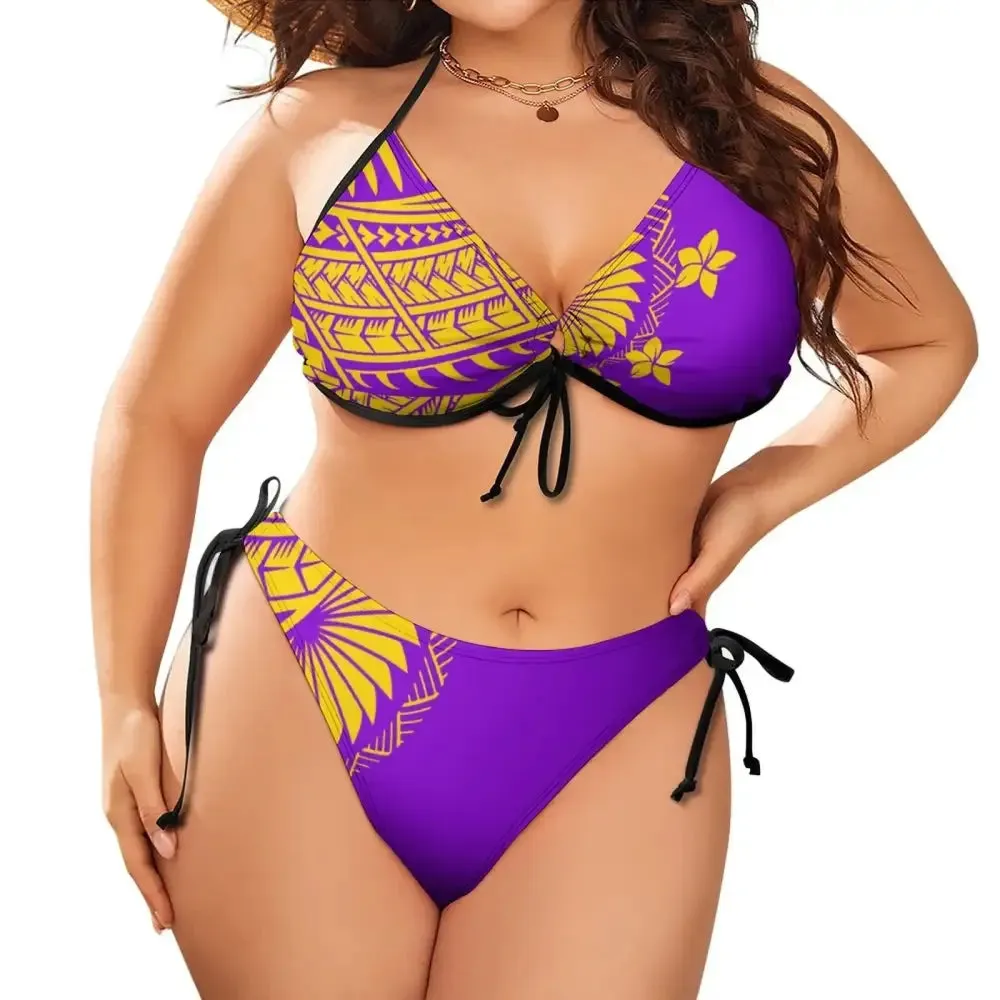 Polynesian Beach Bikini Two-Piece Set  Plus Size Low-Rise Push-Up Swimwear