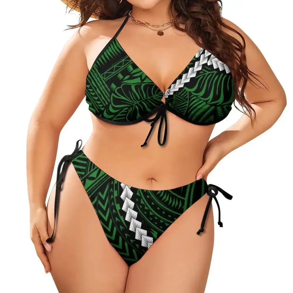 Polynesian Beach Bikini Two-Piece Set  Plus Size Low-Rise Push-Up Swimwear