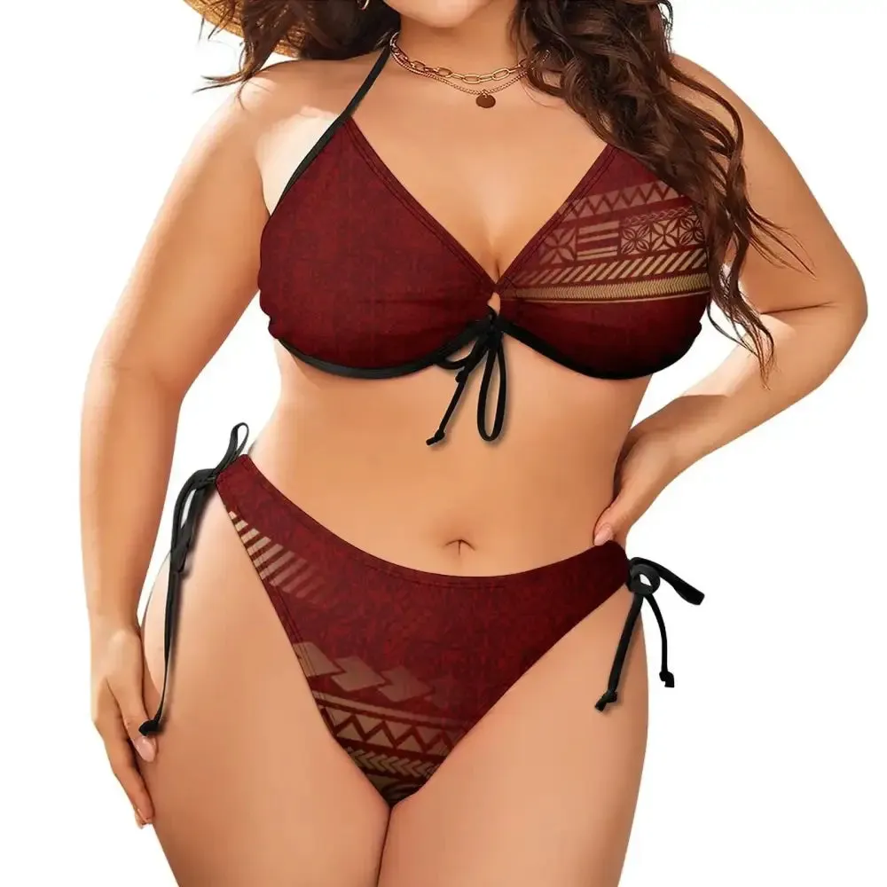 Polynesian Beach Bikini Two-Piece Set  Plus Size Low-Rise Push-Up Swimwear