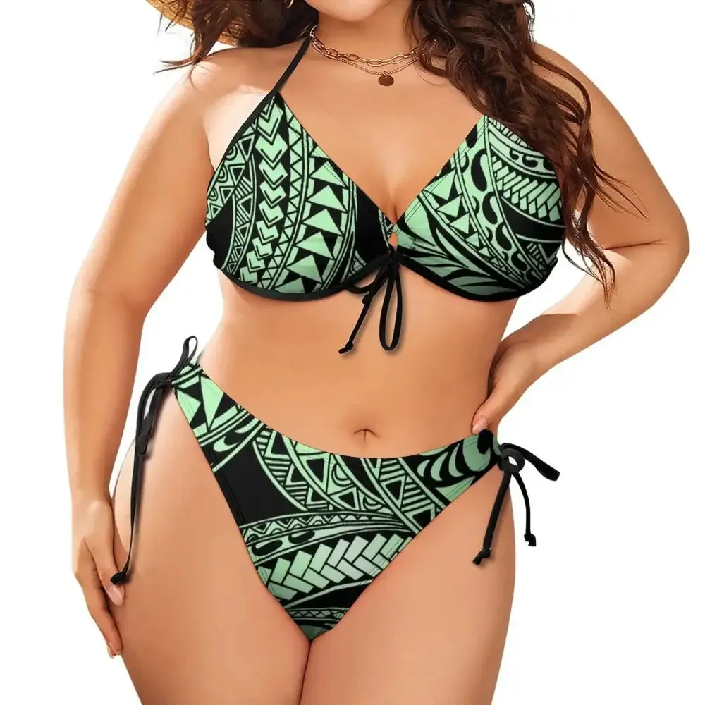 Polynesian Beach Bikini Two-Piece Set  Plus Size Low-Rise Push-Up Swimwear