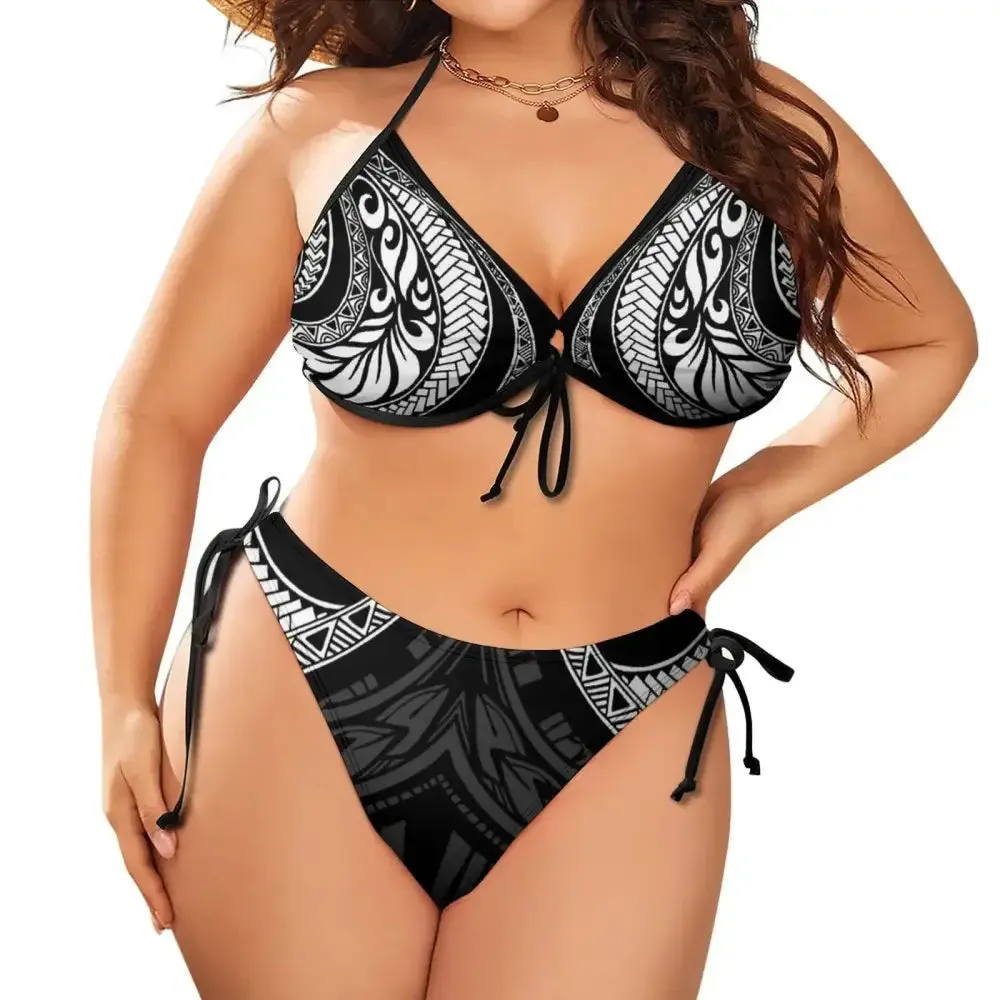 Polynesian Beach Bikini Two-Piece Set  Plus Size Low-Rise Push-Up Swimwear