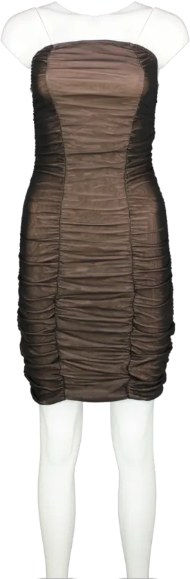Rare London Black Ruched Mesh Mini Dress UK 8