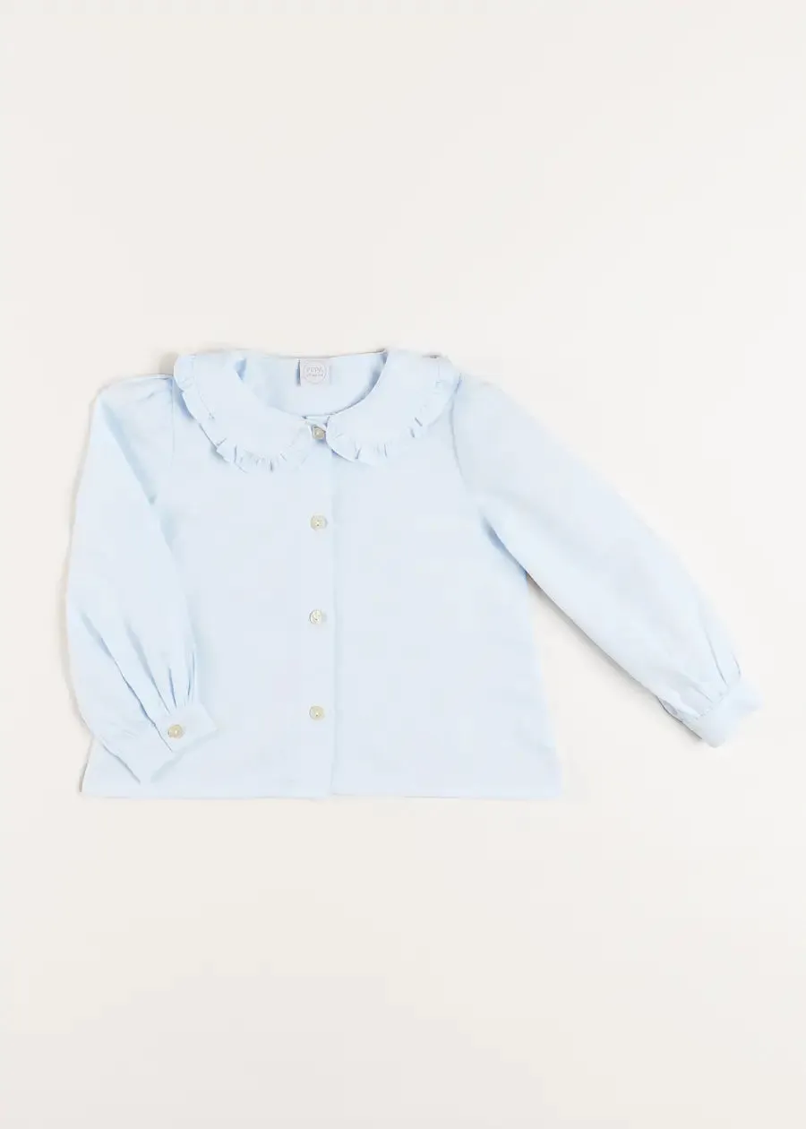 Ruffle Trim Long Sleeve Blouse in Blue (18mths-10yrs)