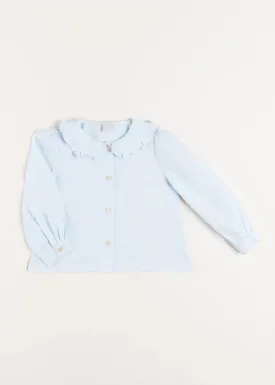 Ruffle Trim Long Sleeve Blouse in Blue (18mths-10yrs)