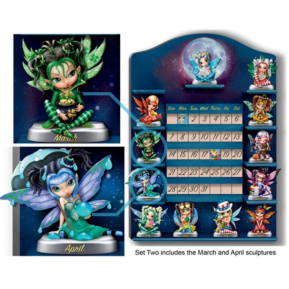 The Bradford Exchange A Year Of Enchantment Perpetual Calendar Collection MARCH & APRIL Fairy Sculptures Set of 2 by Jasmine Becket-Griffith 3.5-Inches Issue #2